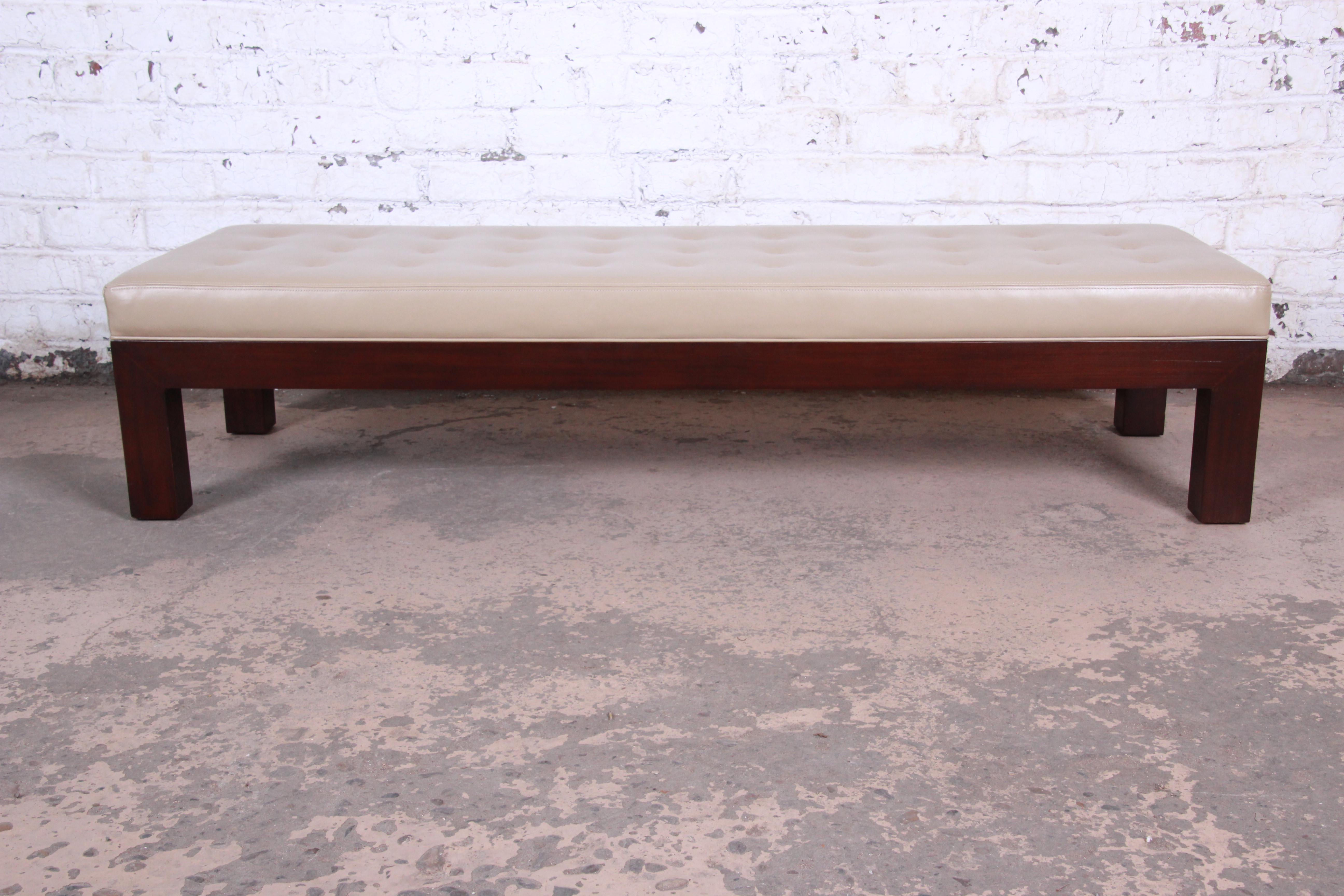 American Michael Taylor for Baker Custom Long Bench in Mahogany and Leather