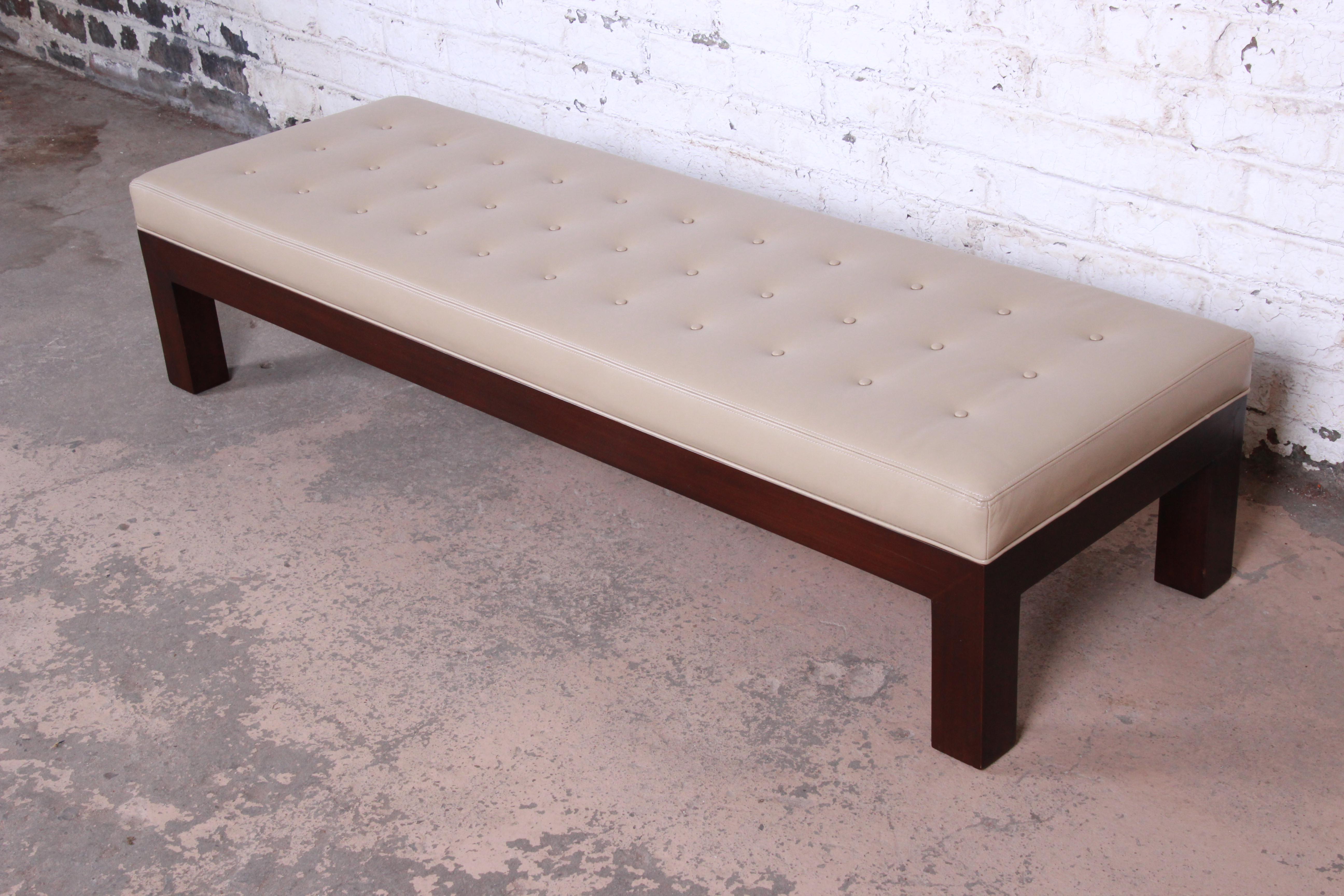 Michael Taylor for Baker Custom Long Bench in Mahogany and Leather In Good Condition In South Bend, IN