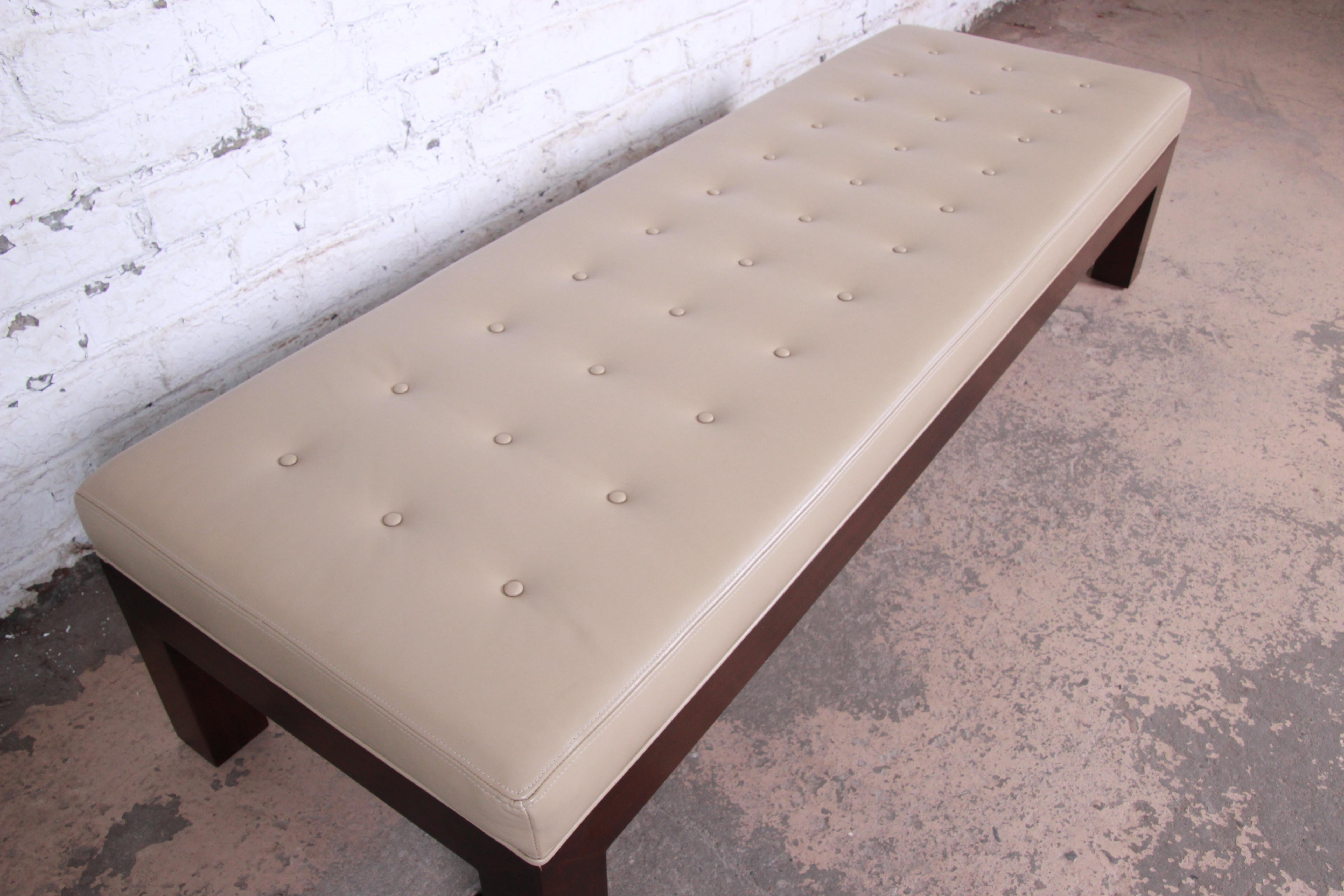 Michael Taylor for Baker Custom Long Bench in Mahogany and Leather 2