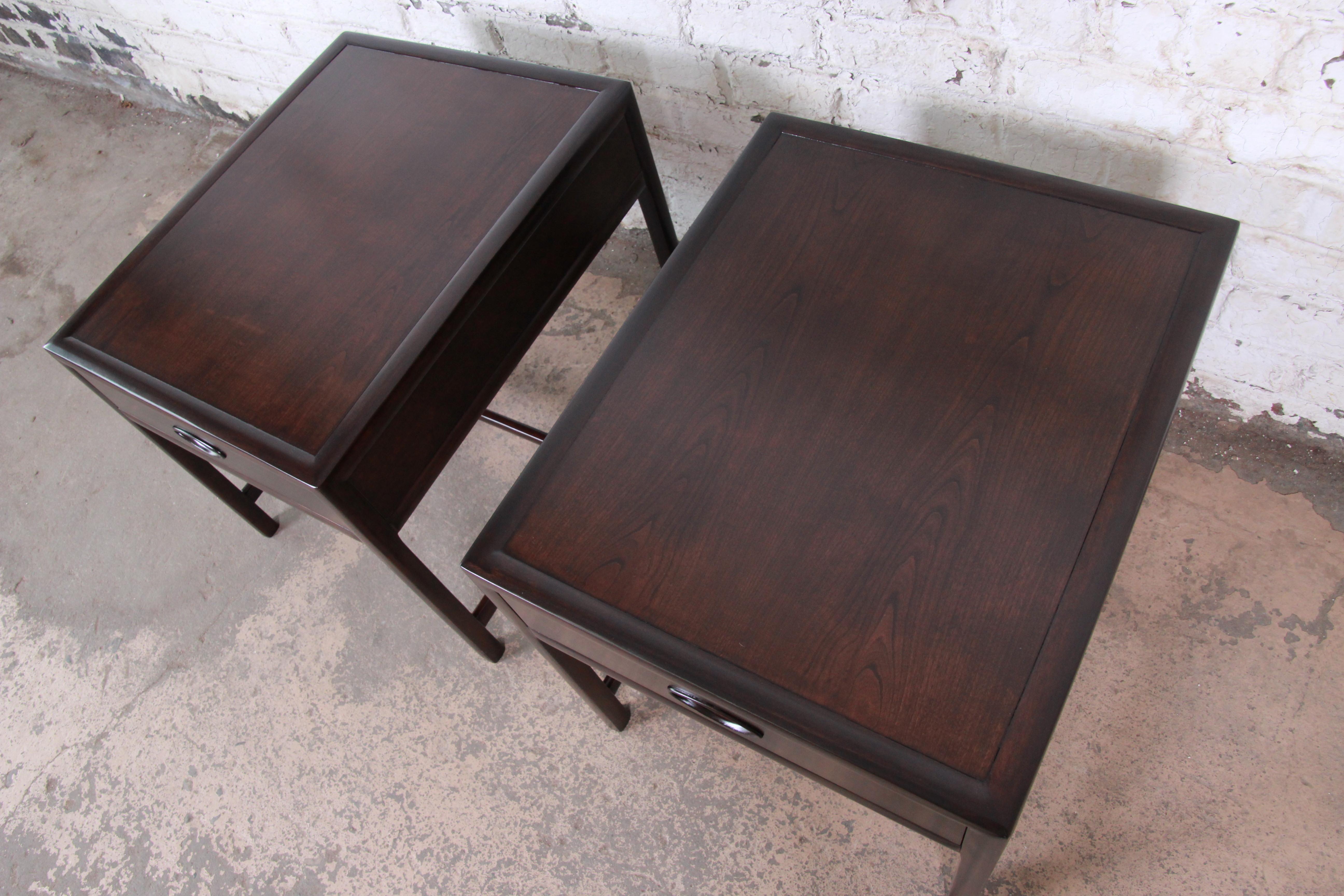 Michael Taylor for Baker Dark Cherry Nightstands or End Tables, Newly Restored 1