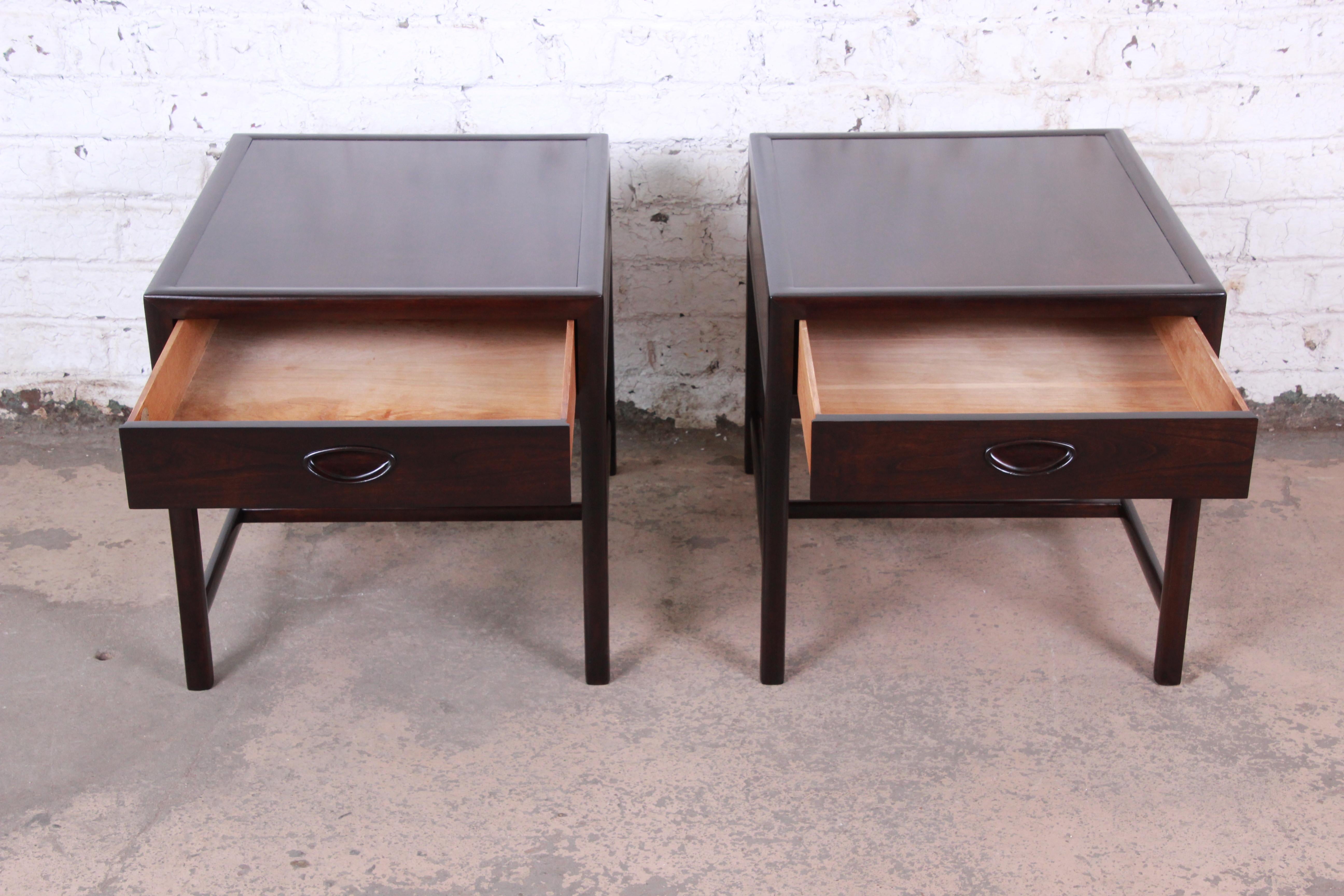 Michael Taylor for Baker Dark Cherry Nightstands or End Tables, Newly Restored 3