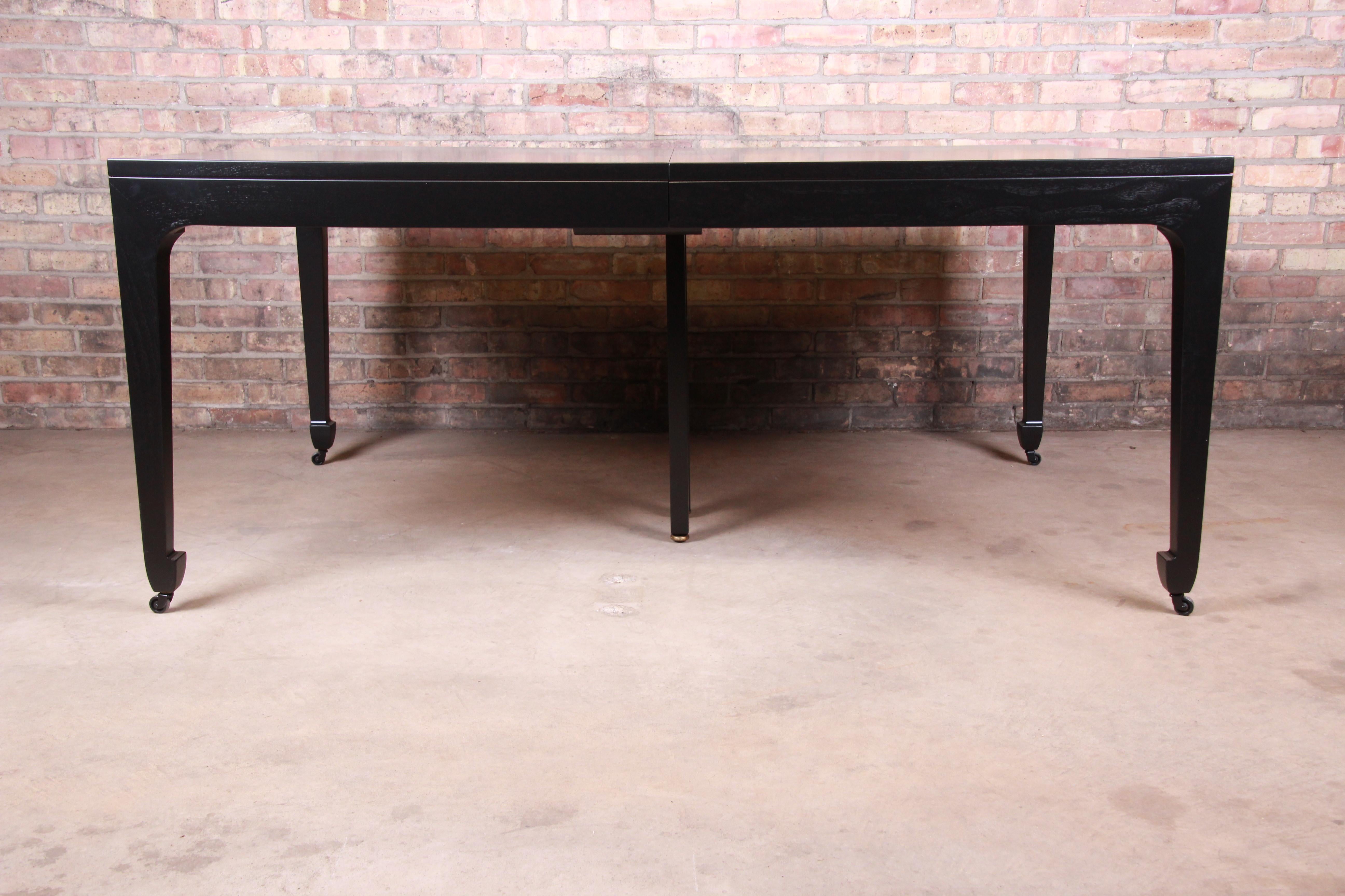 Mid-Century Modern Michael Taylor for Baker Ebonized Chinoiserie Extension Dining Table, Seats 14