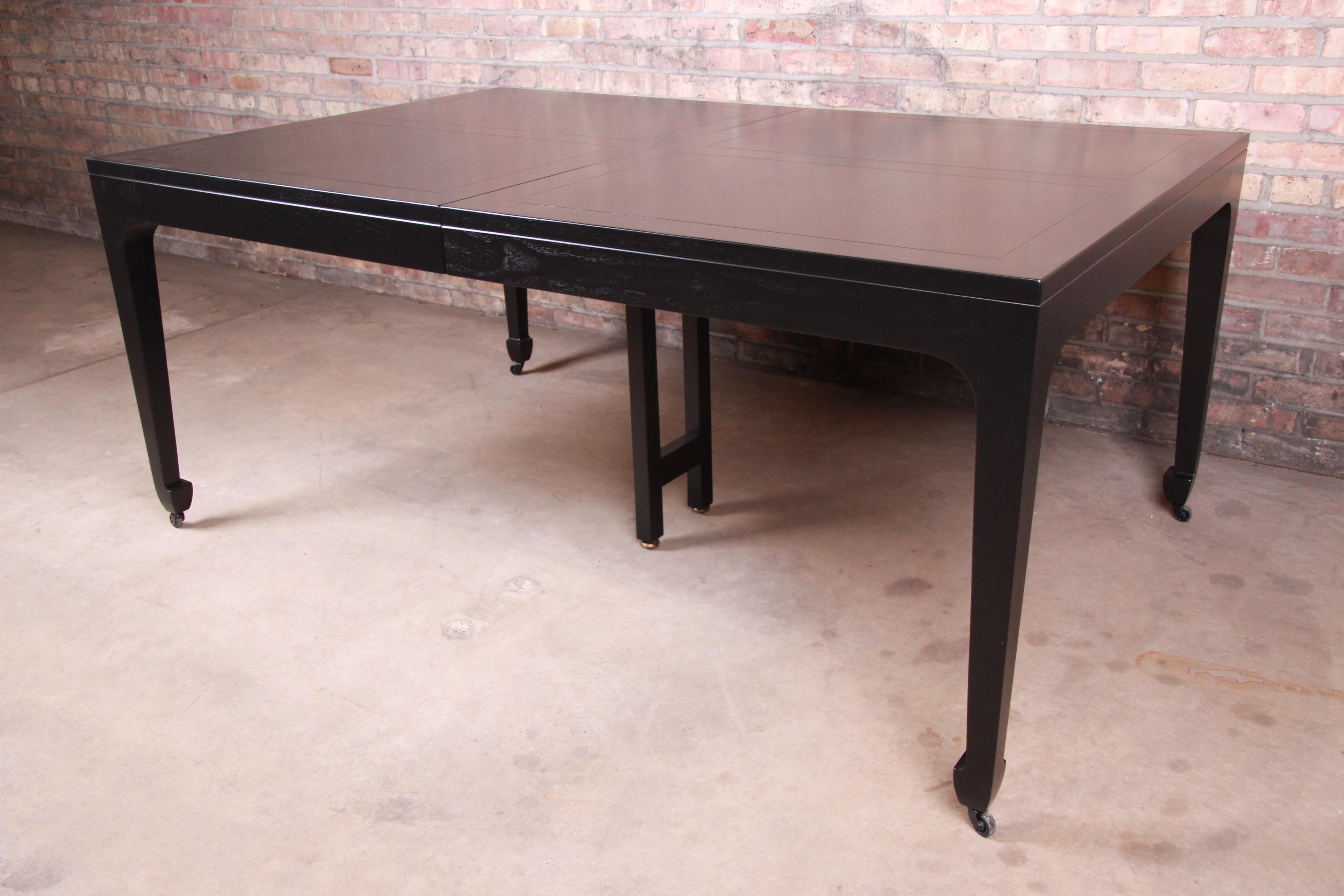 American Michael Taylor for Baker Ebonized Chinoiserie Extension Dining Table, Seats 14