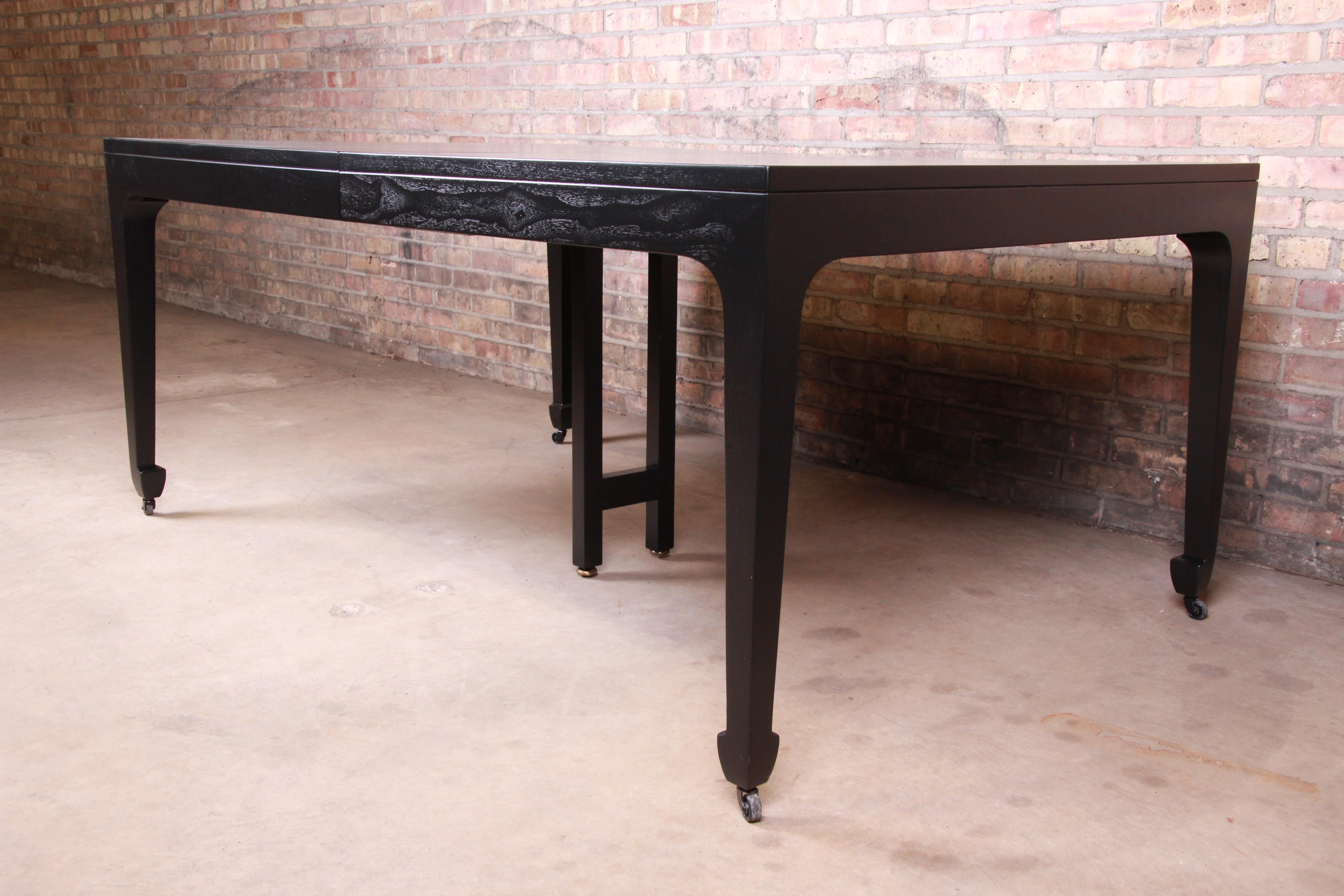 Michael Taylor for Baker Ebonized Chinoiserie Extension Dining Table, Seats 14 In Good Condition In South Bend, IN