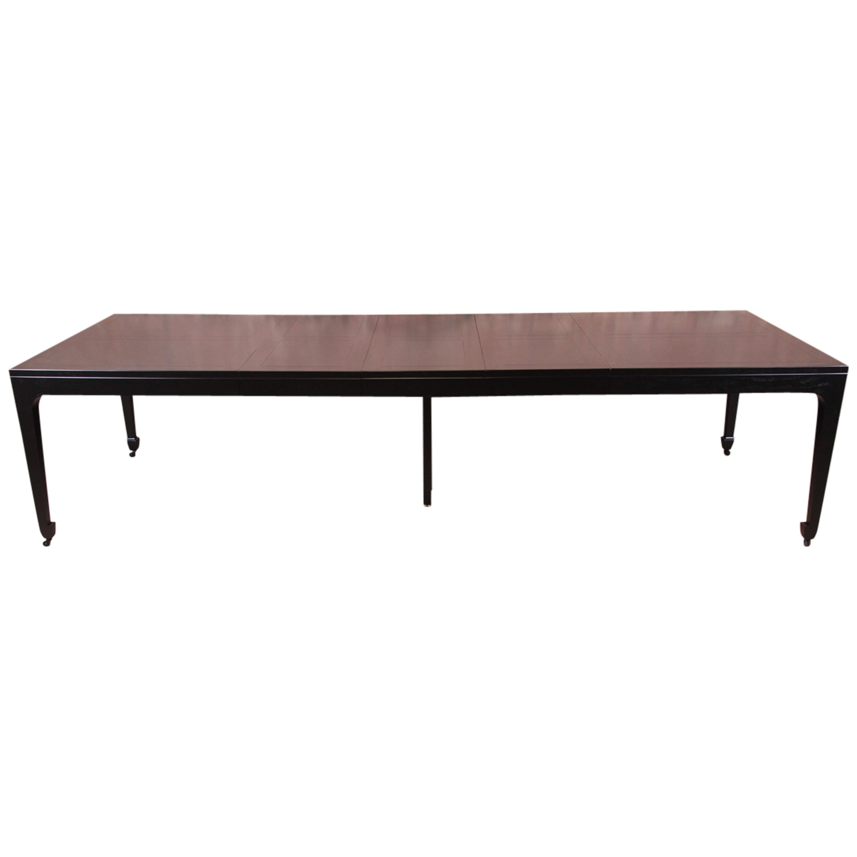 Michael Taylor for Baker Ebonized Chinoiserie Extension Dining Table, Seats 14