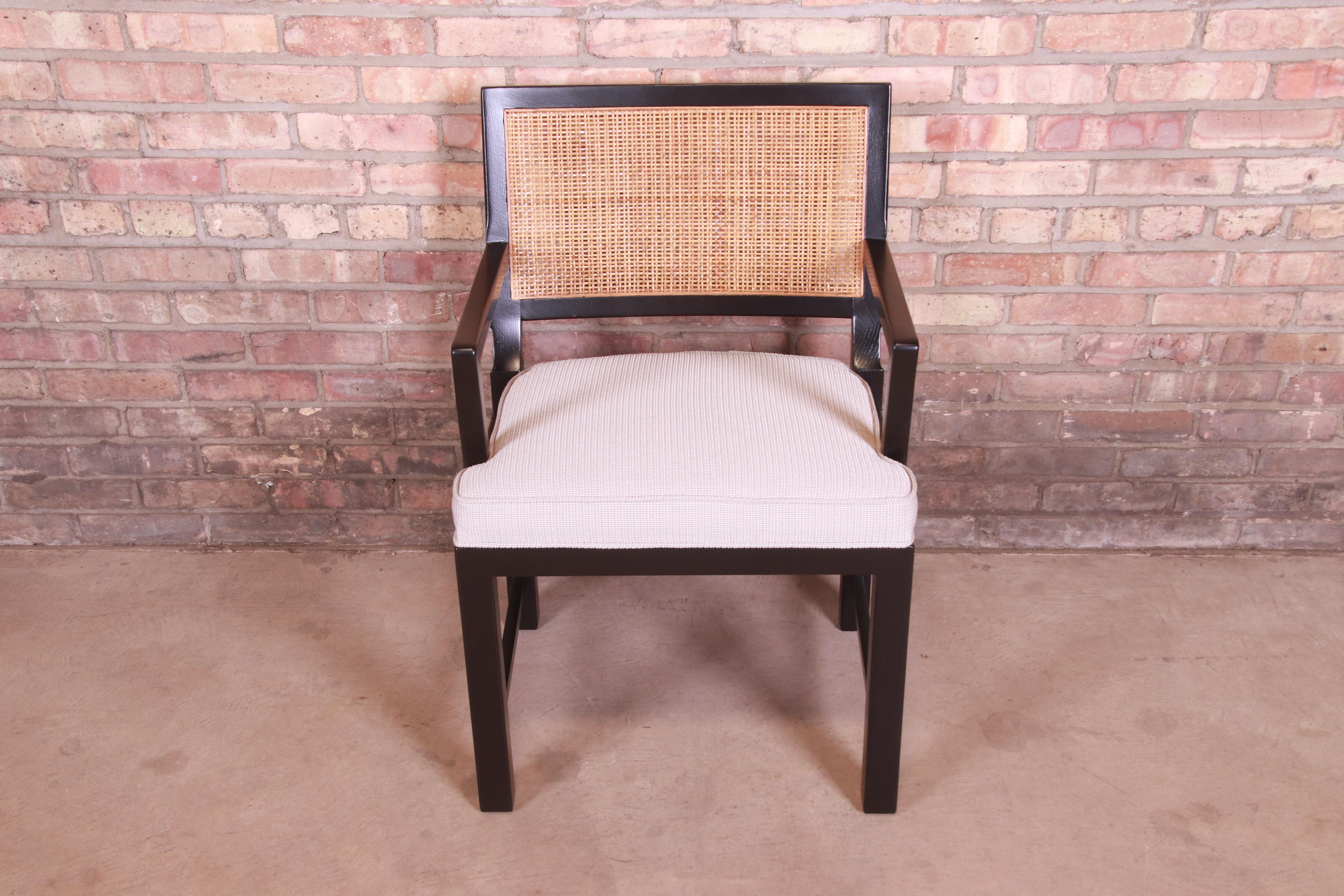 Michael Taylor for Baker Ebonized Walnut and Cane Dining Chairs, Fully Restored 3