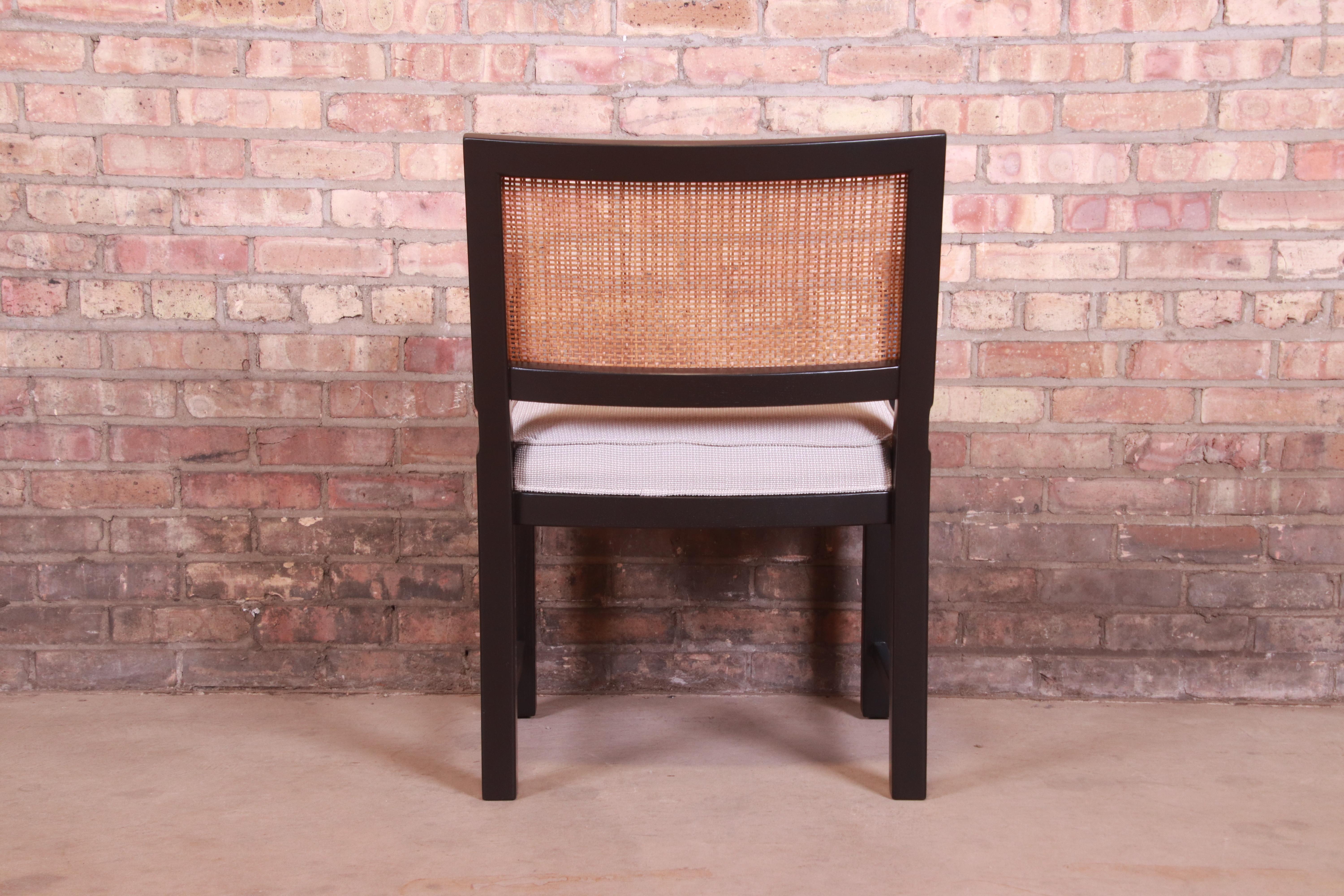 Michael Taylor for Baker Ebonized Walnut and Cane Dining Chairs, Fully Restored 4