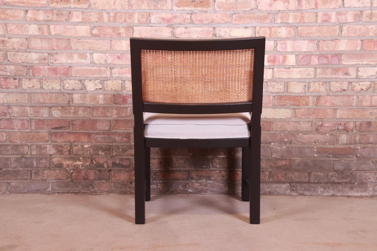 Michael Taylor for Baker Ebonized Walnut and Cane Dining Chairs, Fully Restored For Sale 4