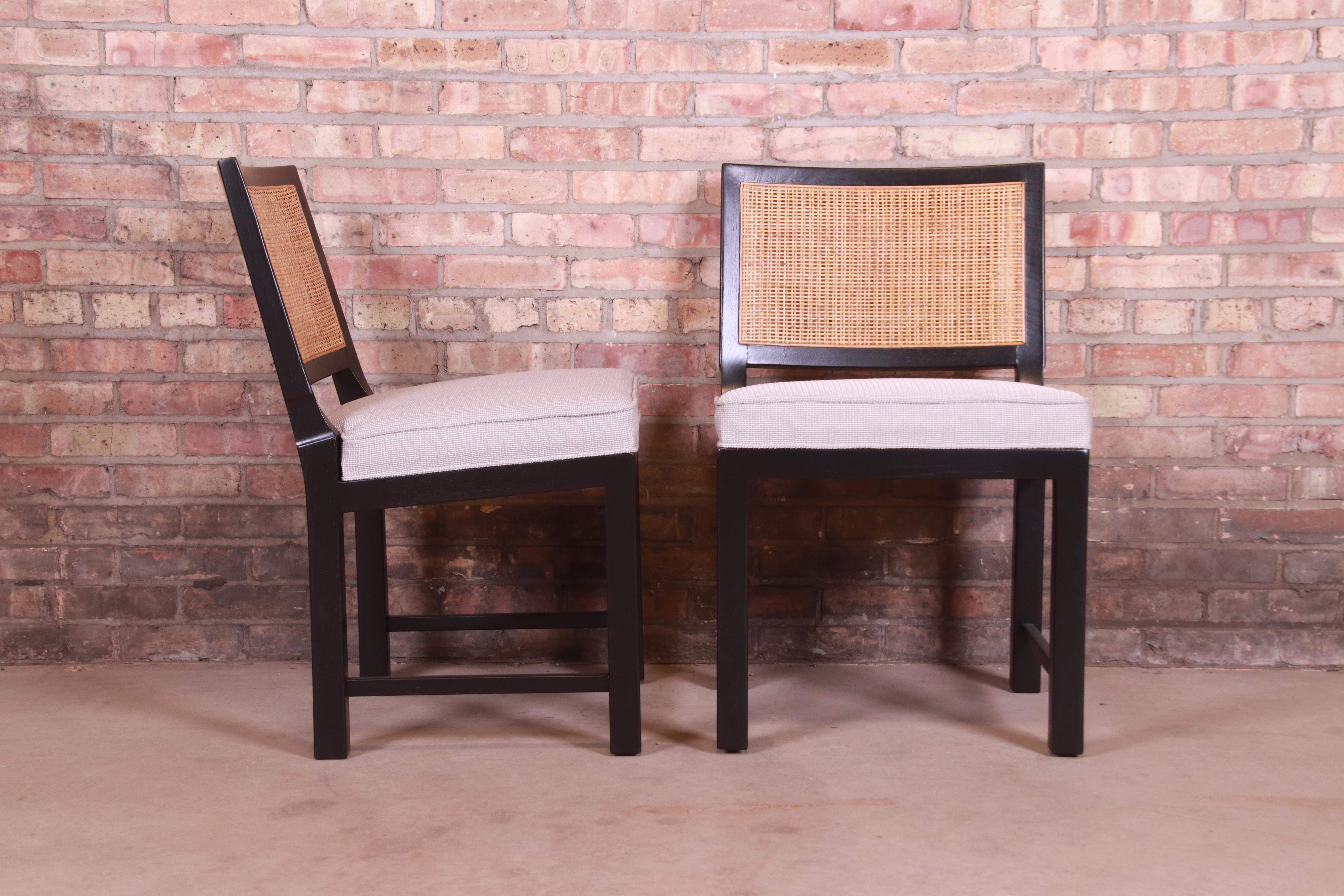 Michael Taylor for Baker Ebonized Walnut and Cane Dining Chairs, Fully Restored 5