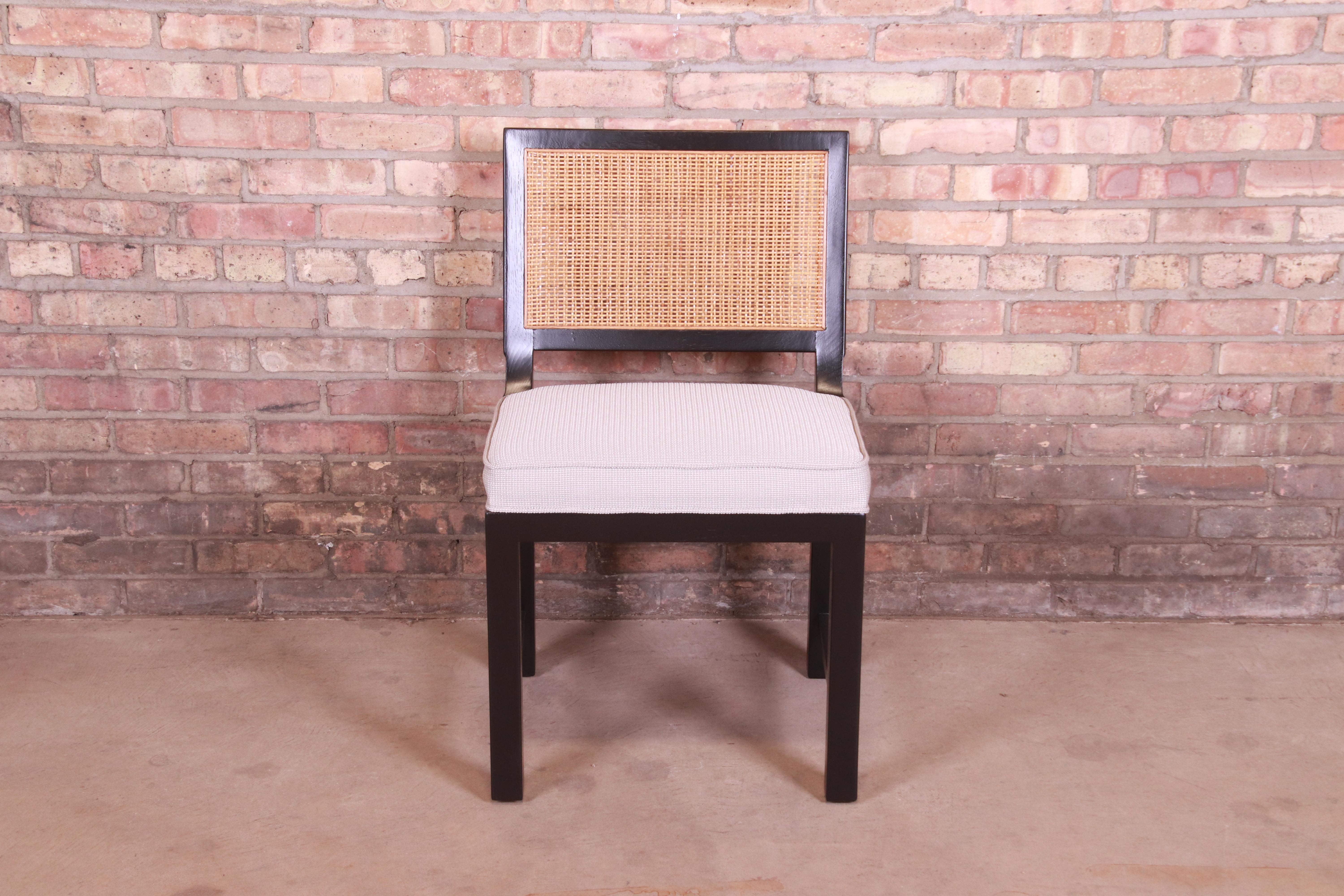 Michael Taylor for Baker Ebonized Walnut and Cane Dining Chairs, Fully Restored 6