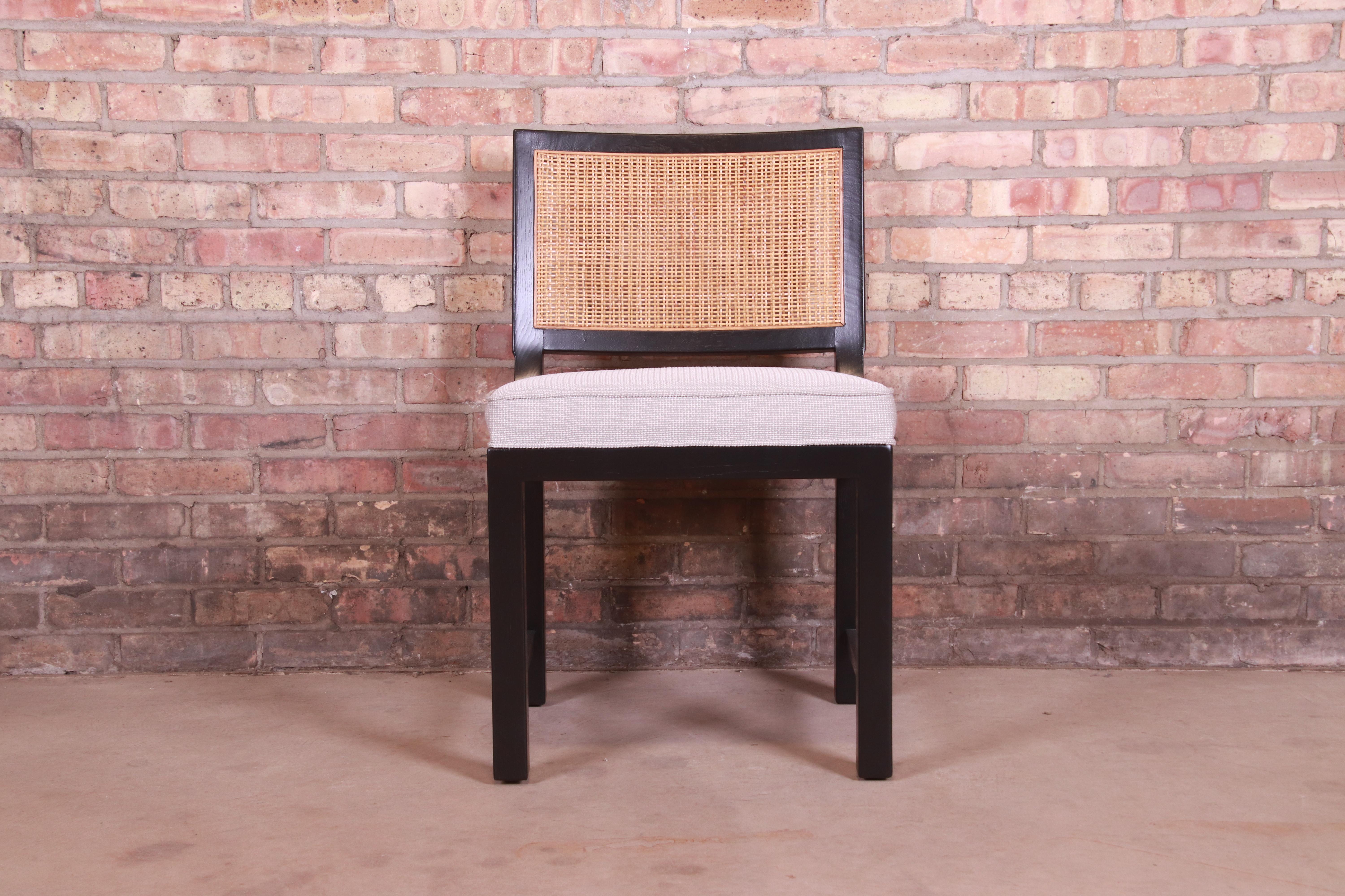 Michael Taylor for Baker Ebonized Walnut and Cane Dining Chairs, Fully Restored 7