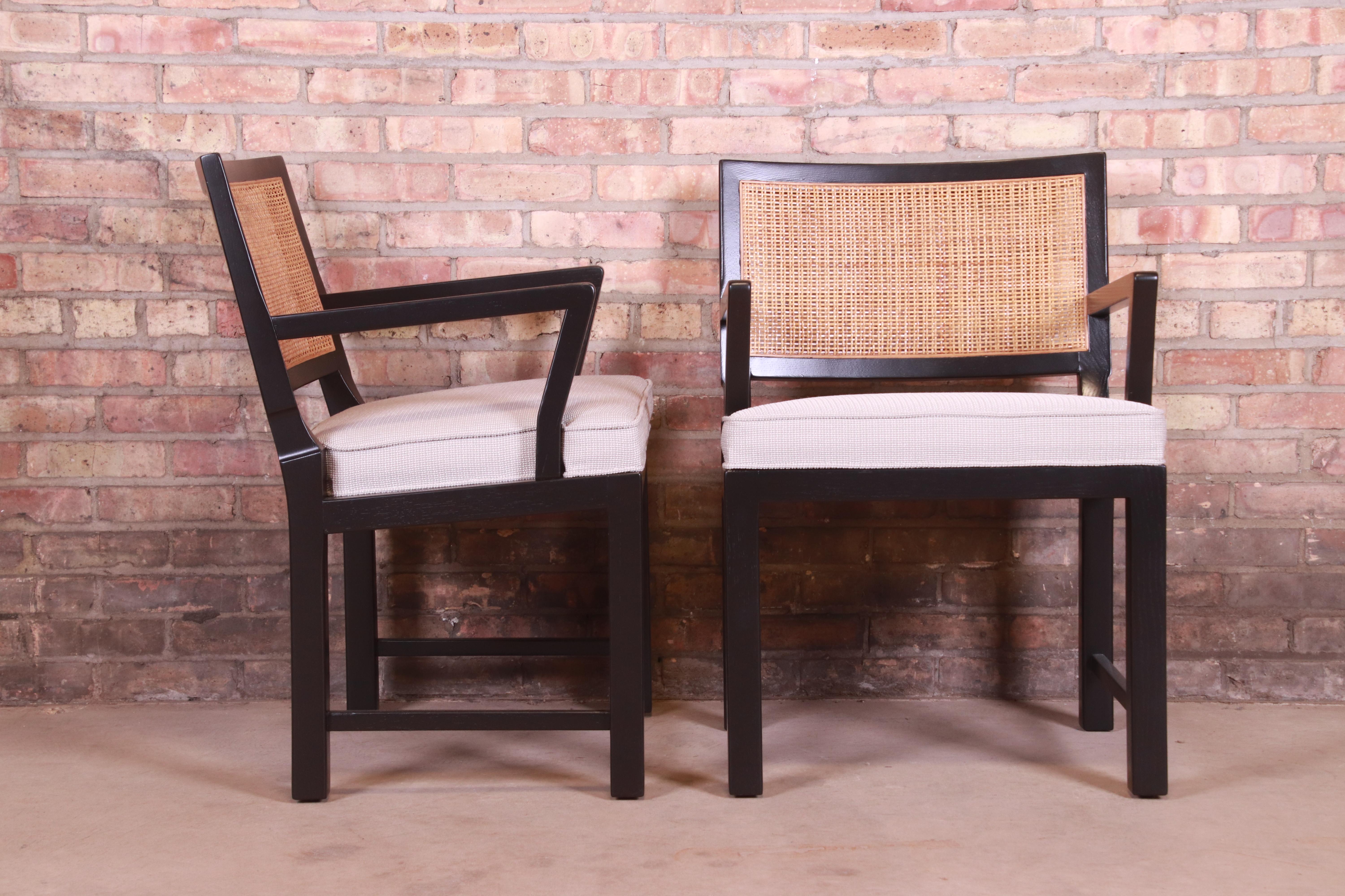 Michael Taylor for Baker Ebonized Walnut and Cane Dining Chairs, Fully Restored 1