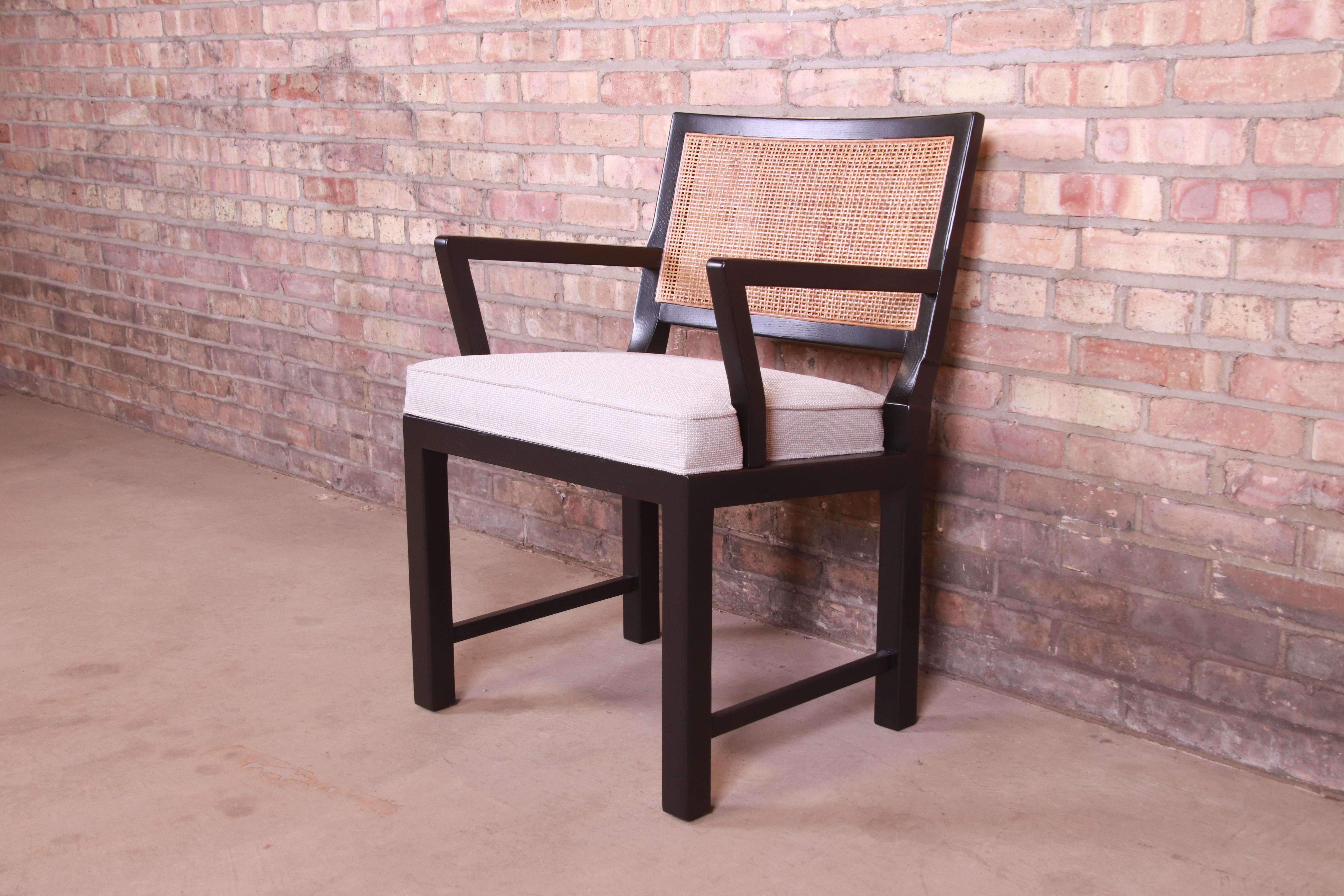 Michael Taylor for Baker Ebonized Walnut and Cane Dining Chairs, Fully Restored 2