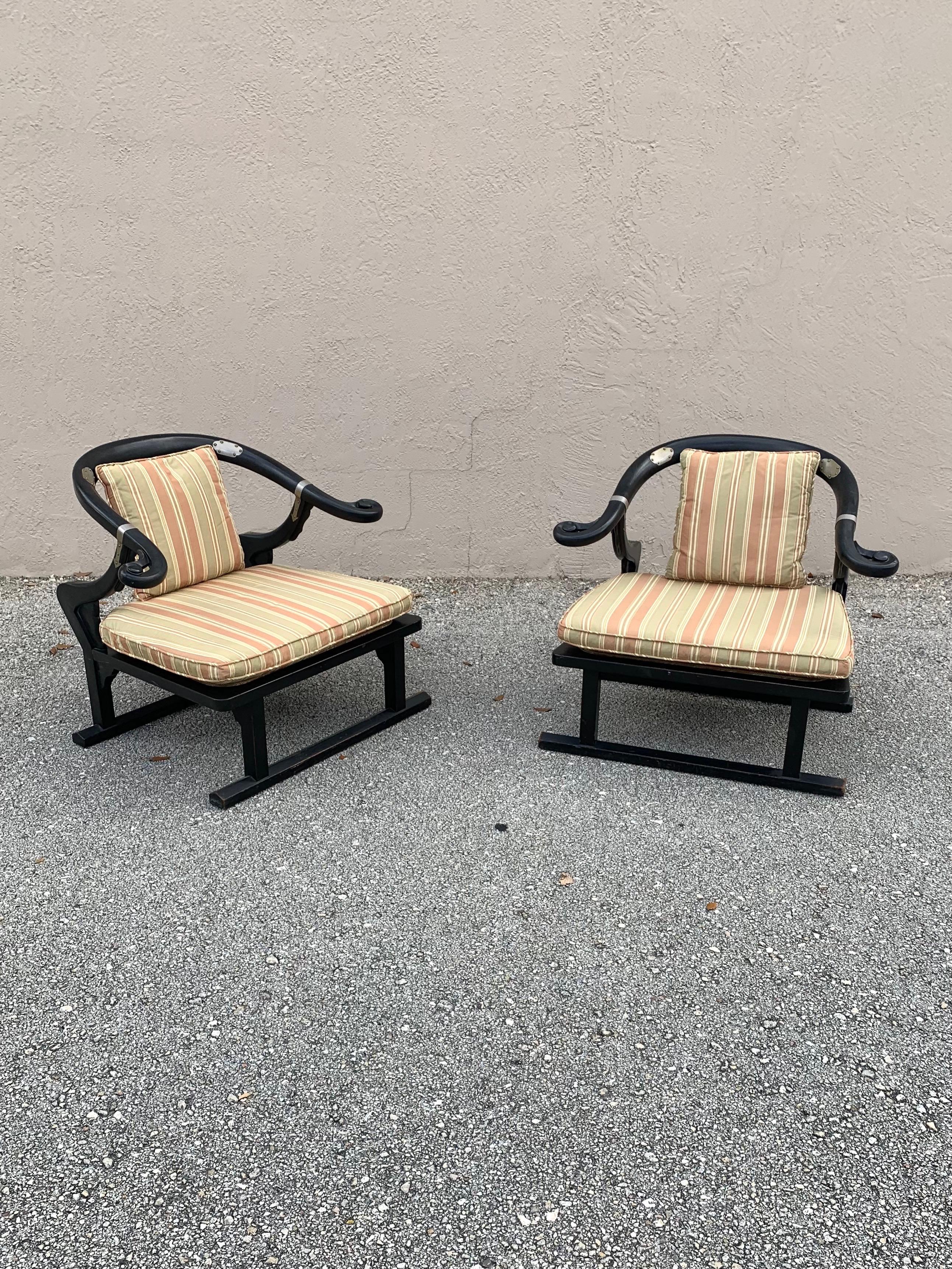 Hollywood Regency Michael Taylor pour Baker fauteuils de salon en ébène de la collection Far East en vente