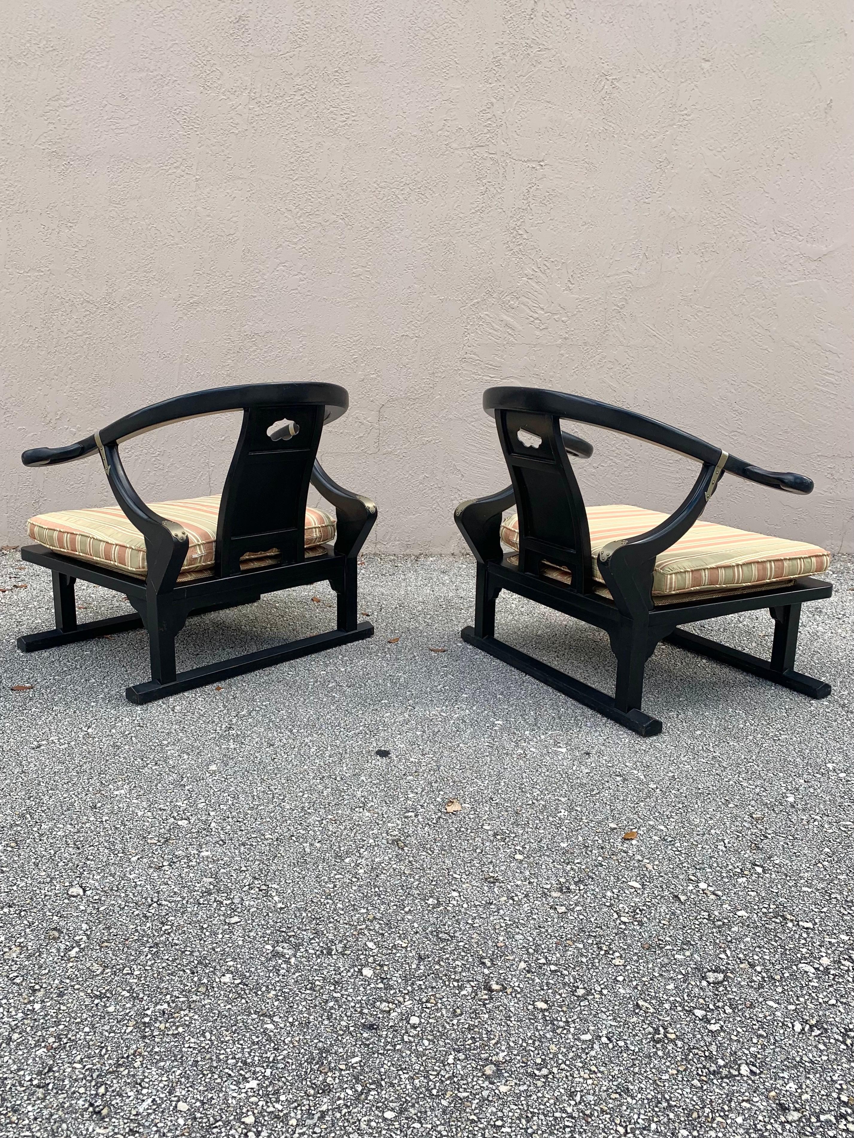 Michael Taylor for Baker Ebony Lounge Chairs from the Far East Collection In Good Condition For Sale In Boynton Beach, FL