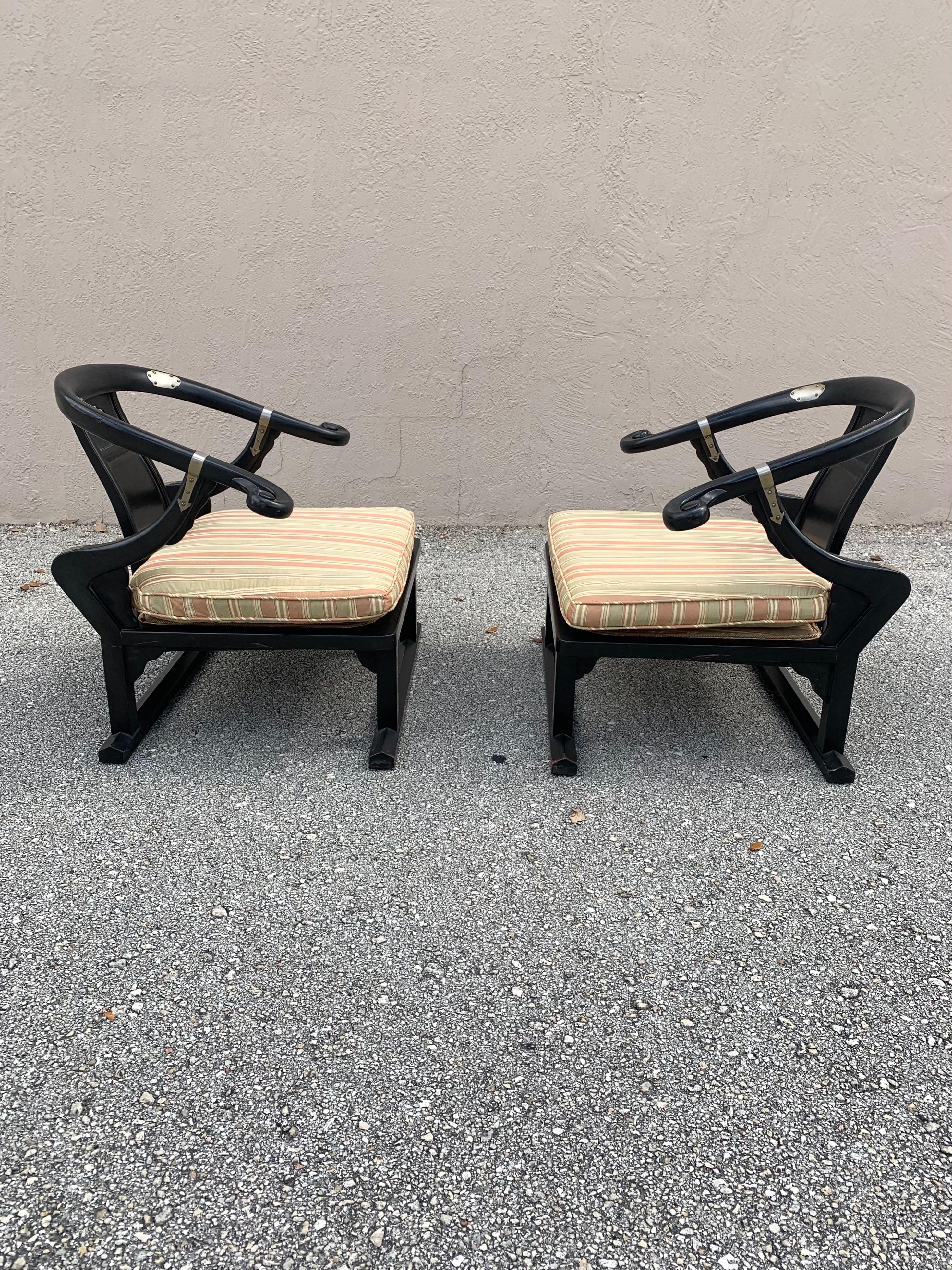 20th Century Michael Taylor for Baker Ebony Lounge Chairs from the Far East Collection For Sale