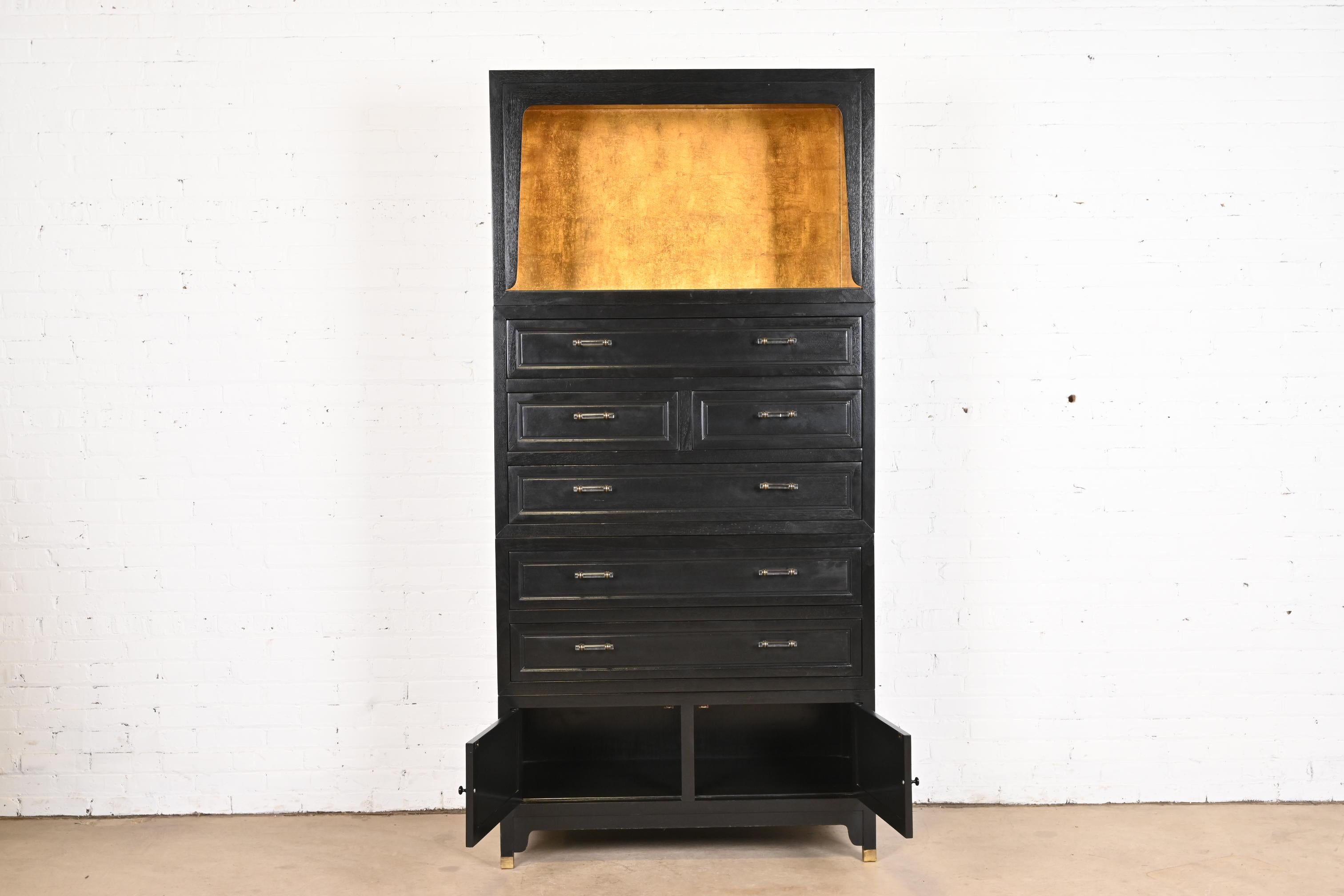 Michael Taylor for Baker Far East Black Lacquer and Gold Leaf Bar Cabinet, 1960s For Sale 4