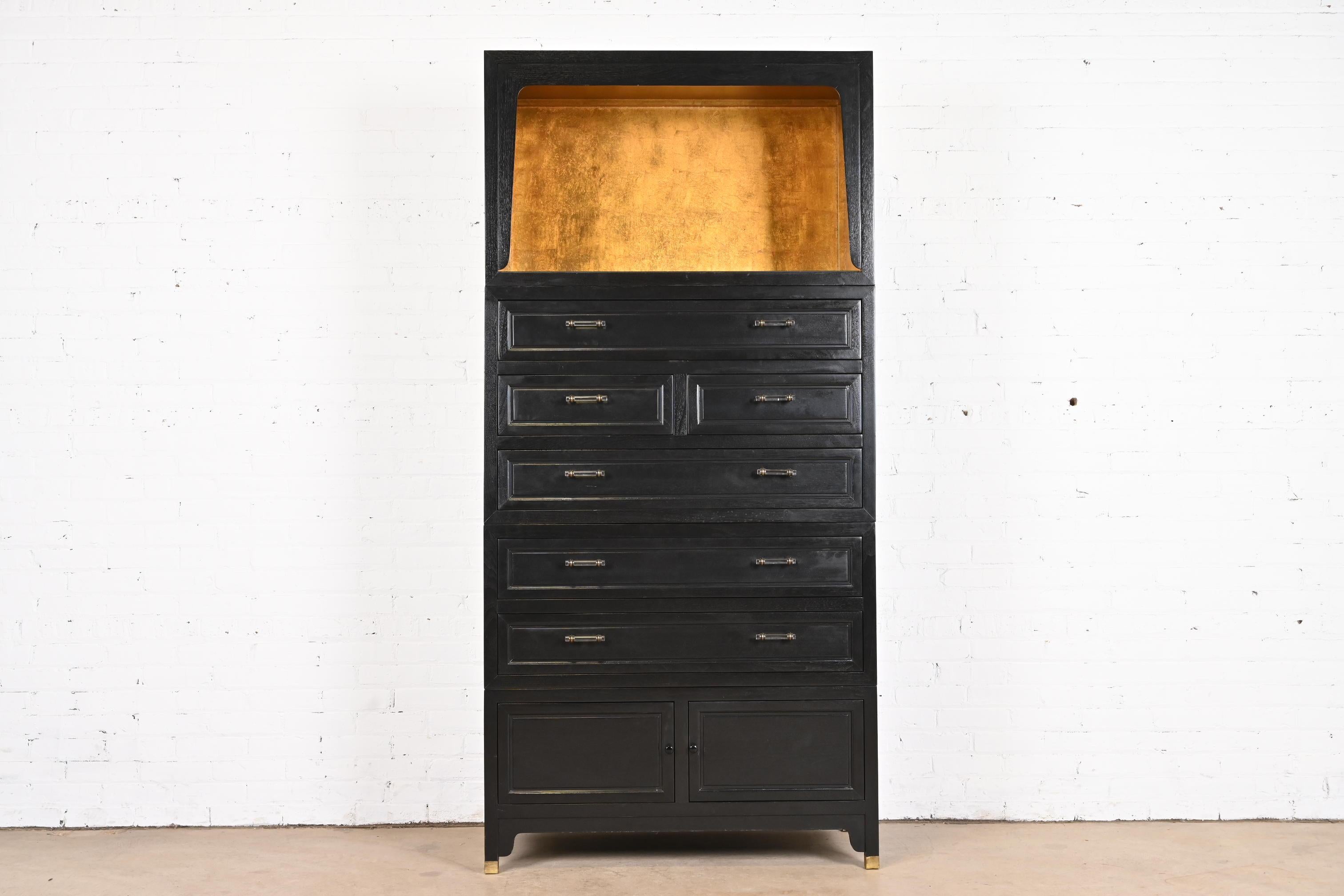 Mid-Century Modern Michael Taylor for Baker Far East Black Lacquer and Gold Leaf Bar Cabinet, 1960s For Sale