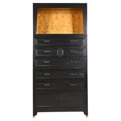 Michael Taylor for Baker Far East Black Lacquer and Gold Leaf Bar Cabinet, 1960s