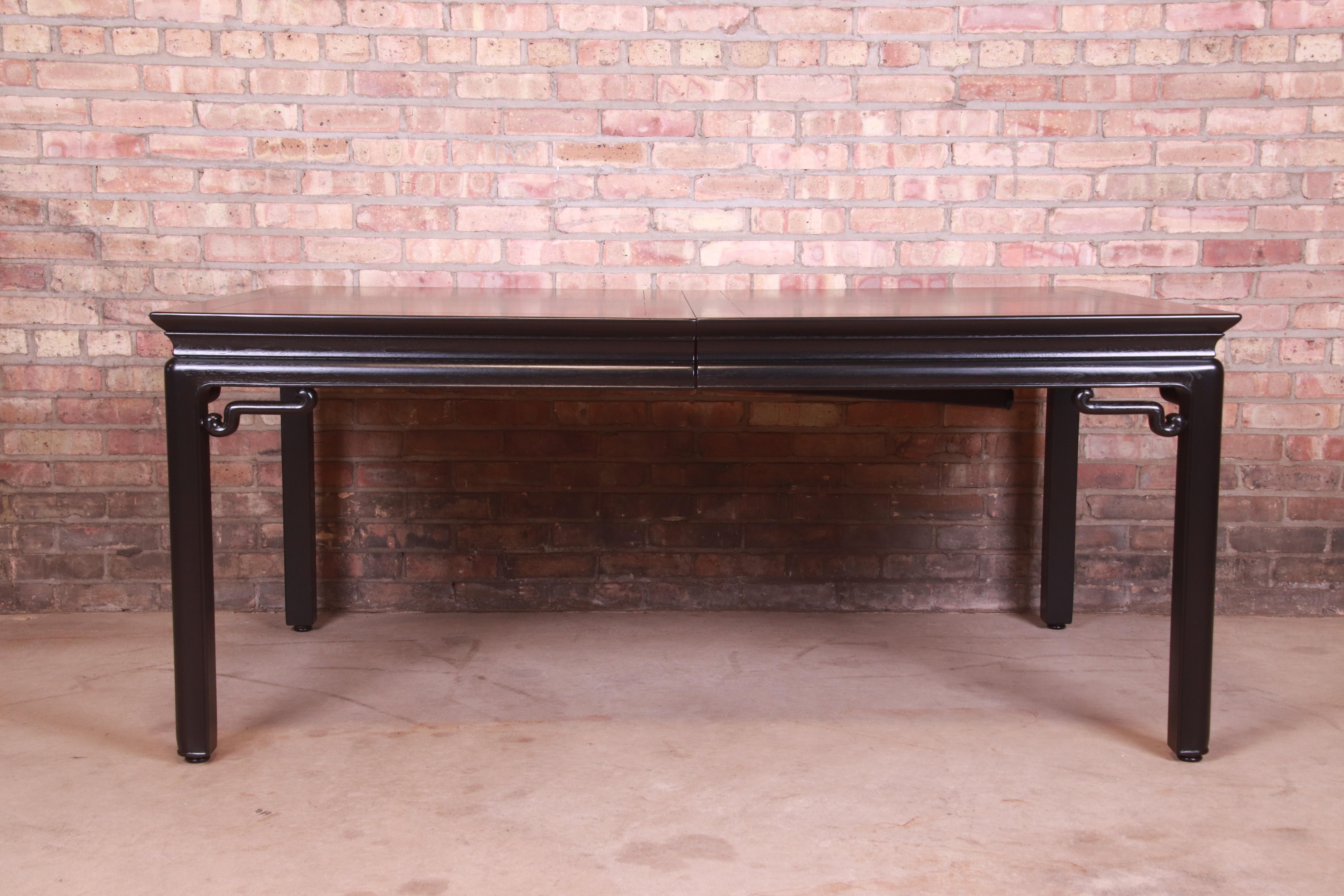 Michael Taylor for Baker Far East Black Lacquered Dining Table, Newly Refinished 3