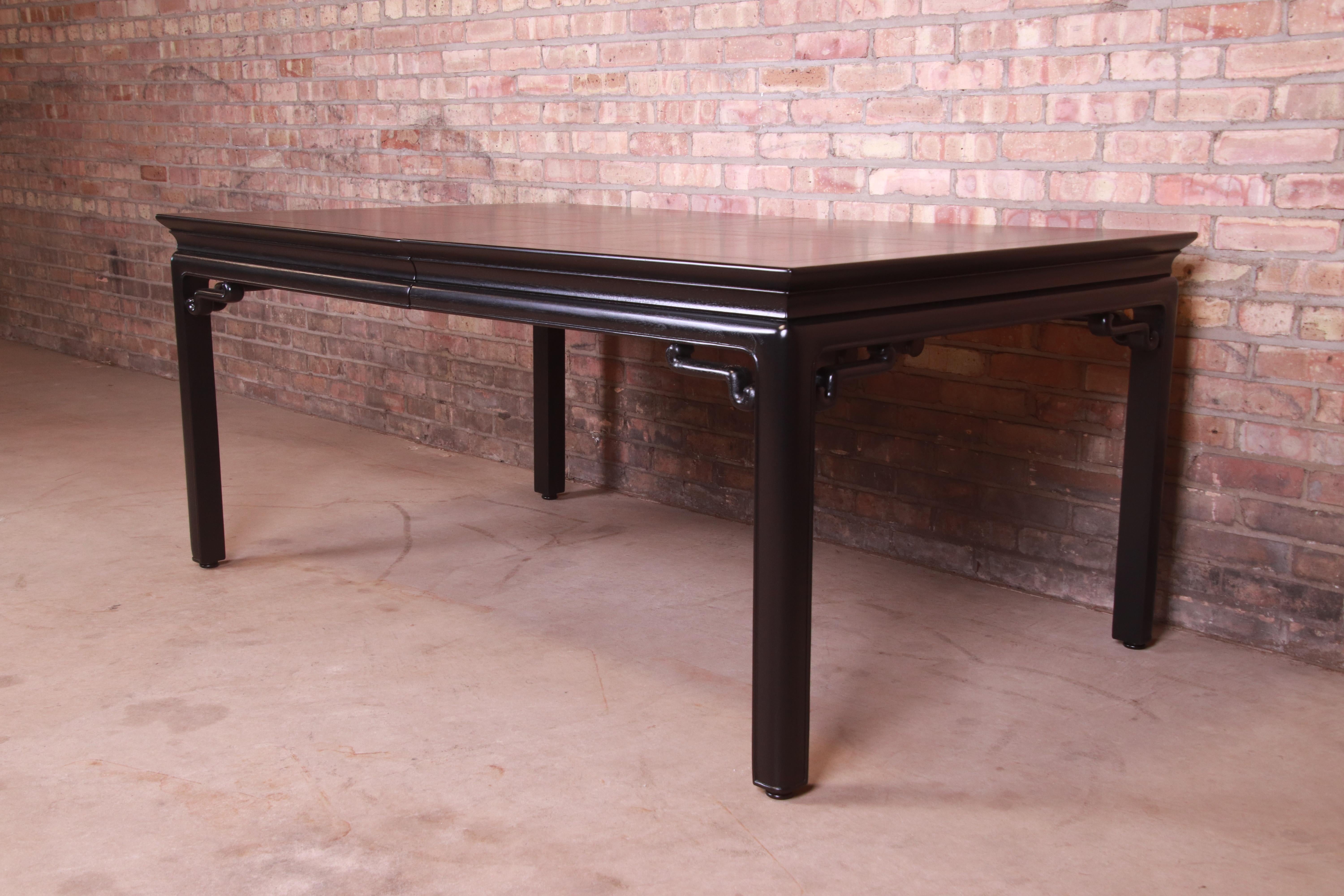 Michael Taylor for Baker Far East Black Lacquered Dining Table, Newly Refinished 5