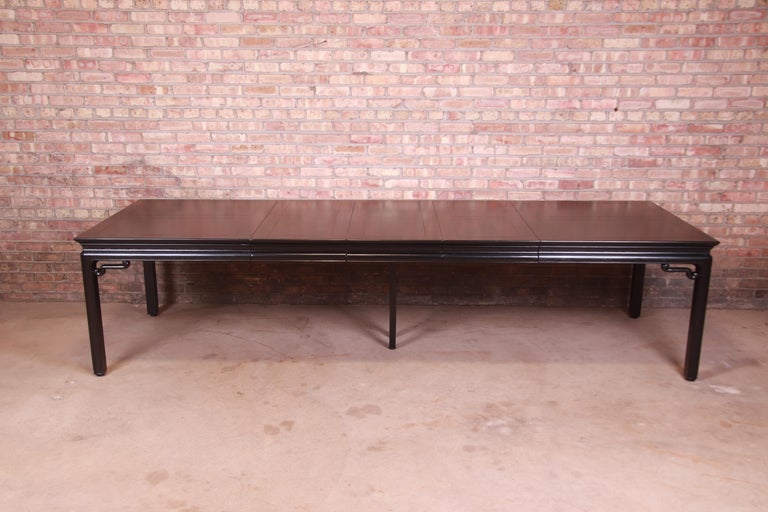 Mid-Century Modern Michael Taylor for Baker Far East Black Lacquered Dining Table, Newly Refinished For Sale