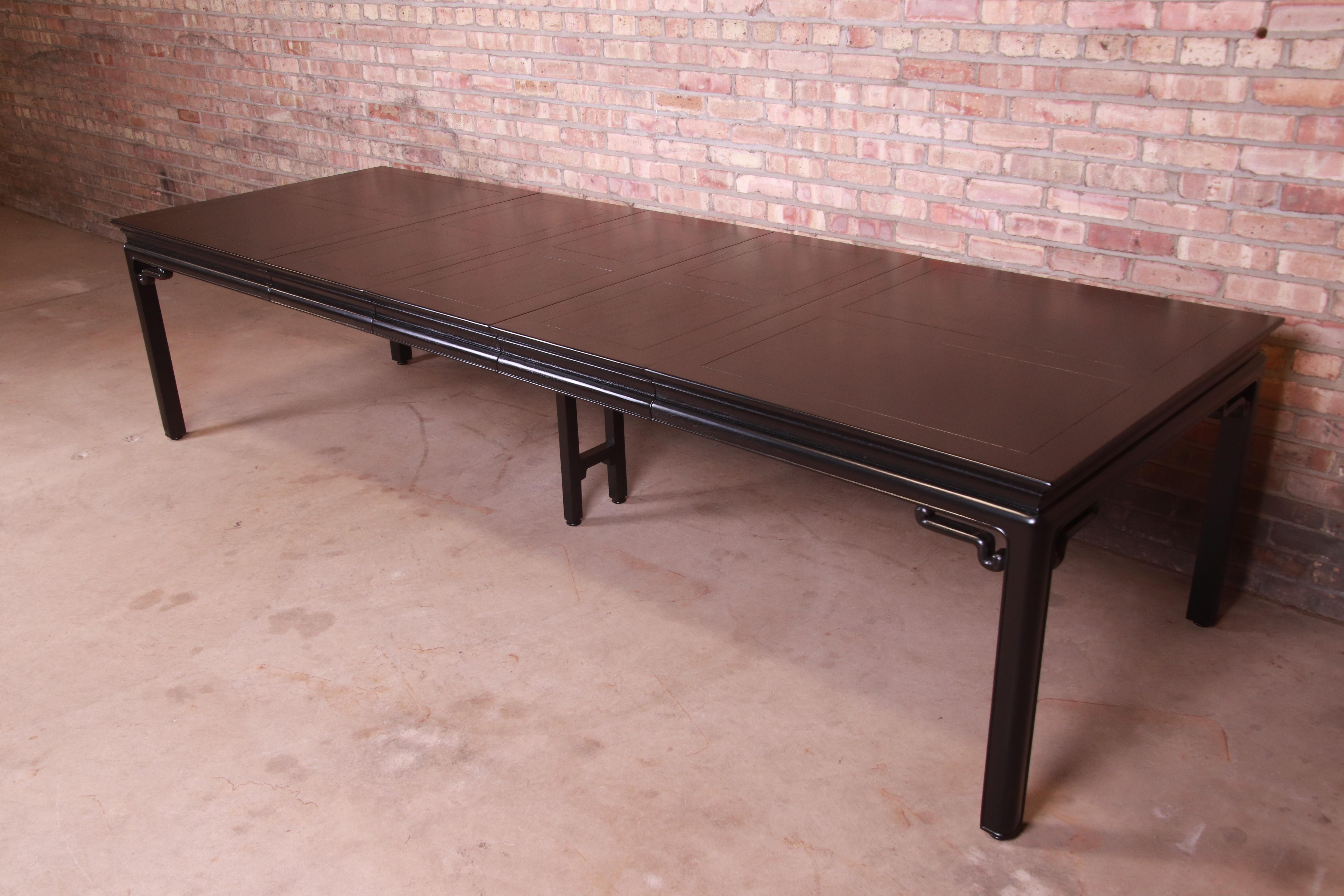 Mid-Century Modern Michael Taylor for Baker Far East Black Lacquered Dining Table, Newly Refinished