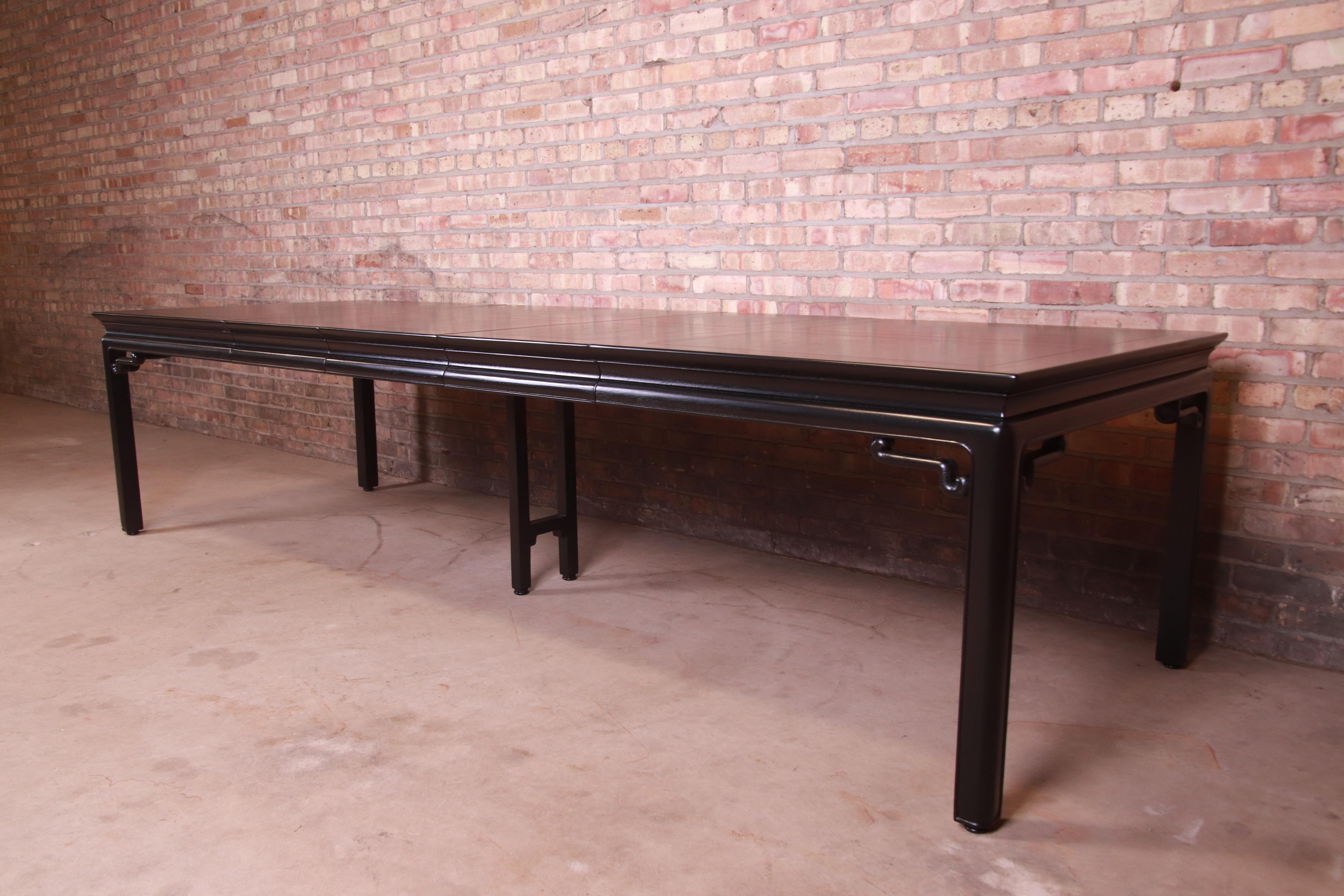 American Michael Taylor for Baker Far East Black Lacquered Dining Table, Newly Refinished