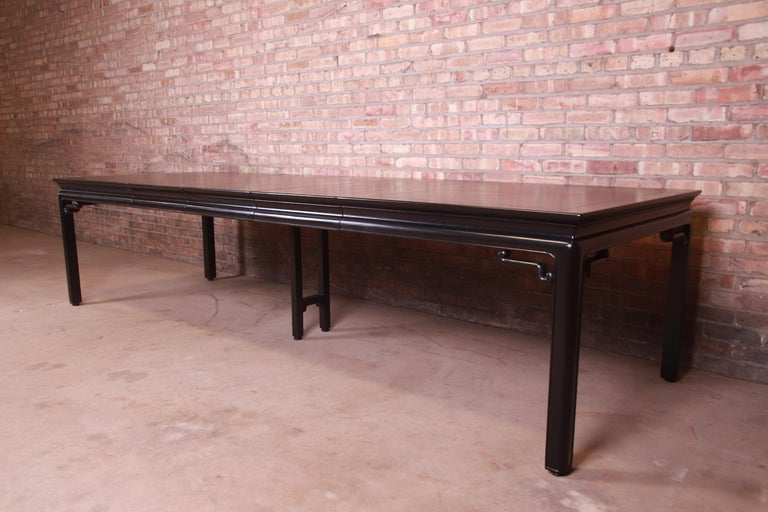 Michael Taylor for Baker Far East Black Lacquered Dining Table, Newly Refinished In Good Condition For Sale In South Bend, IN