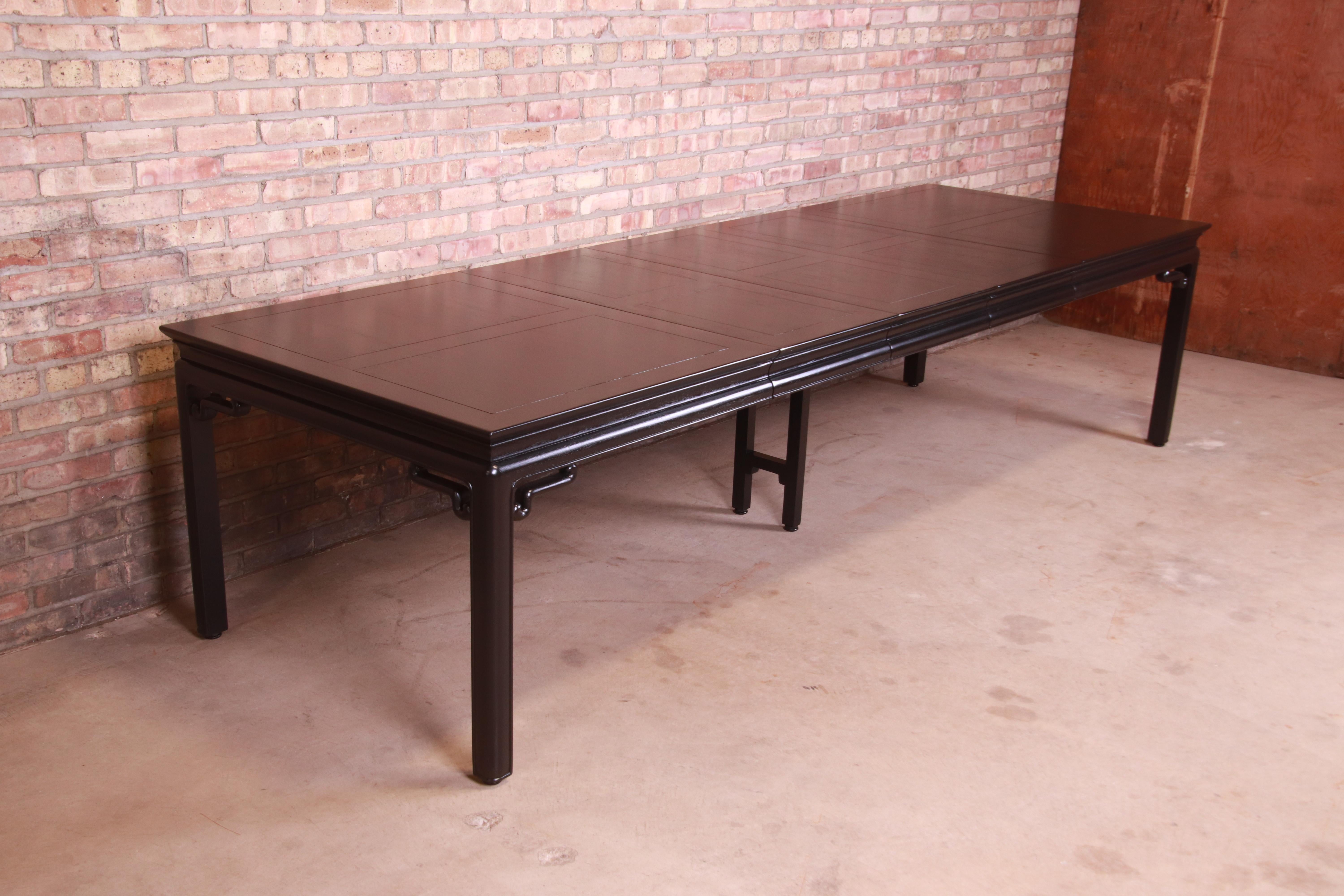 Michael Taylor for Baker Far East Black Lacquered Dining Table, Newly Refinished In Good Condition In South Bend, IN