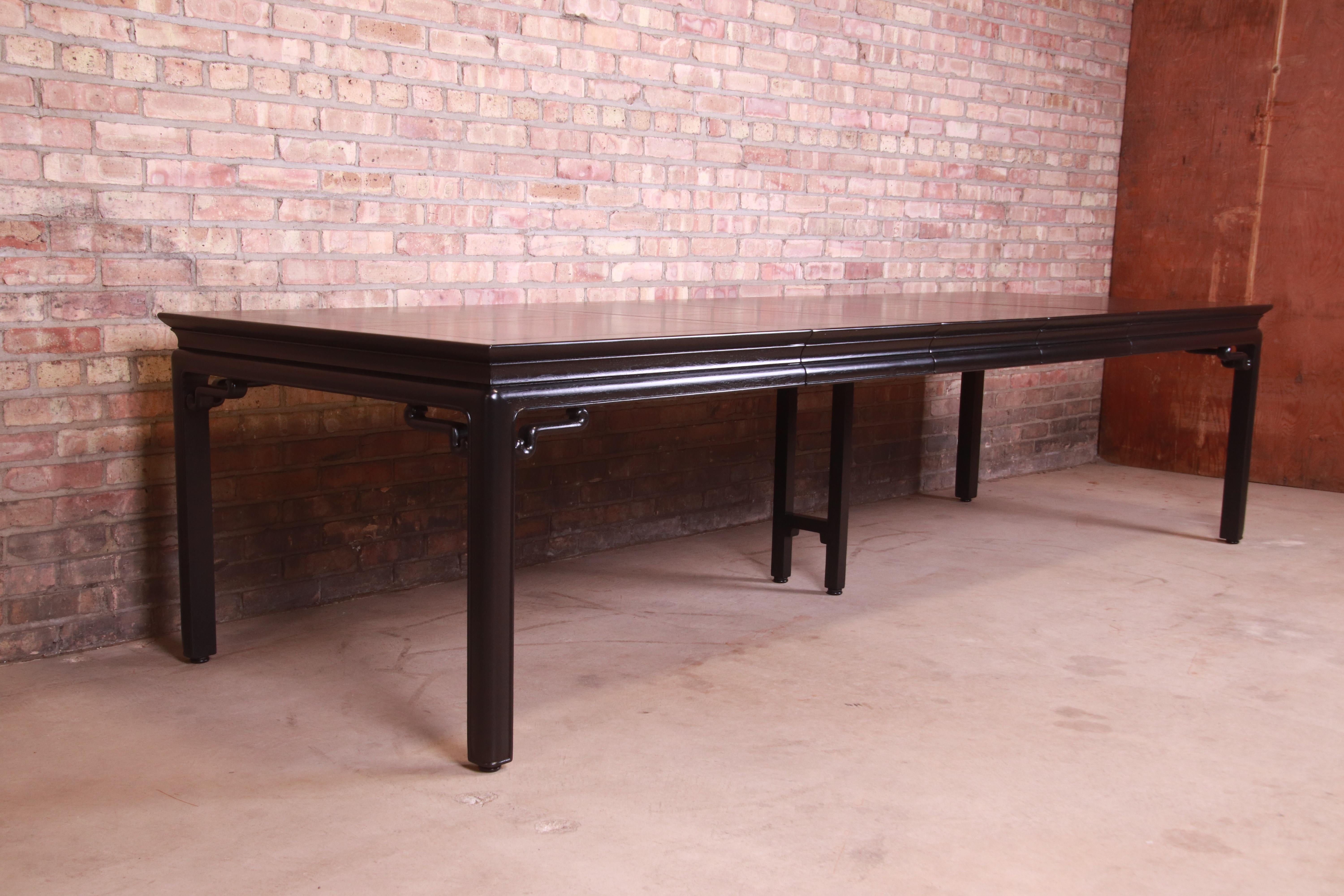 Mid-20th Century Michael Taylor for Baker Far East Black Lacquered Dining Table, Newly Refinished