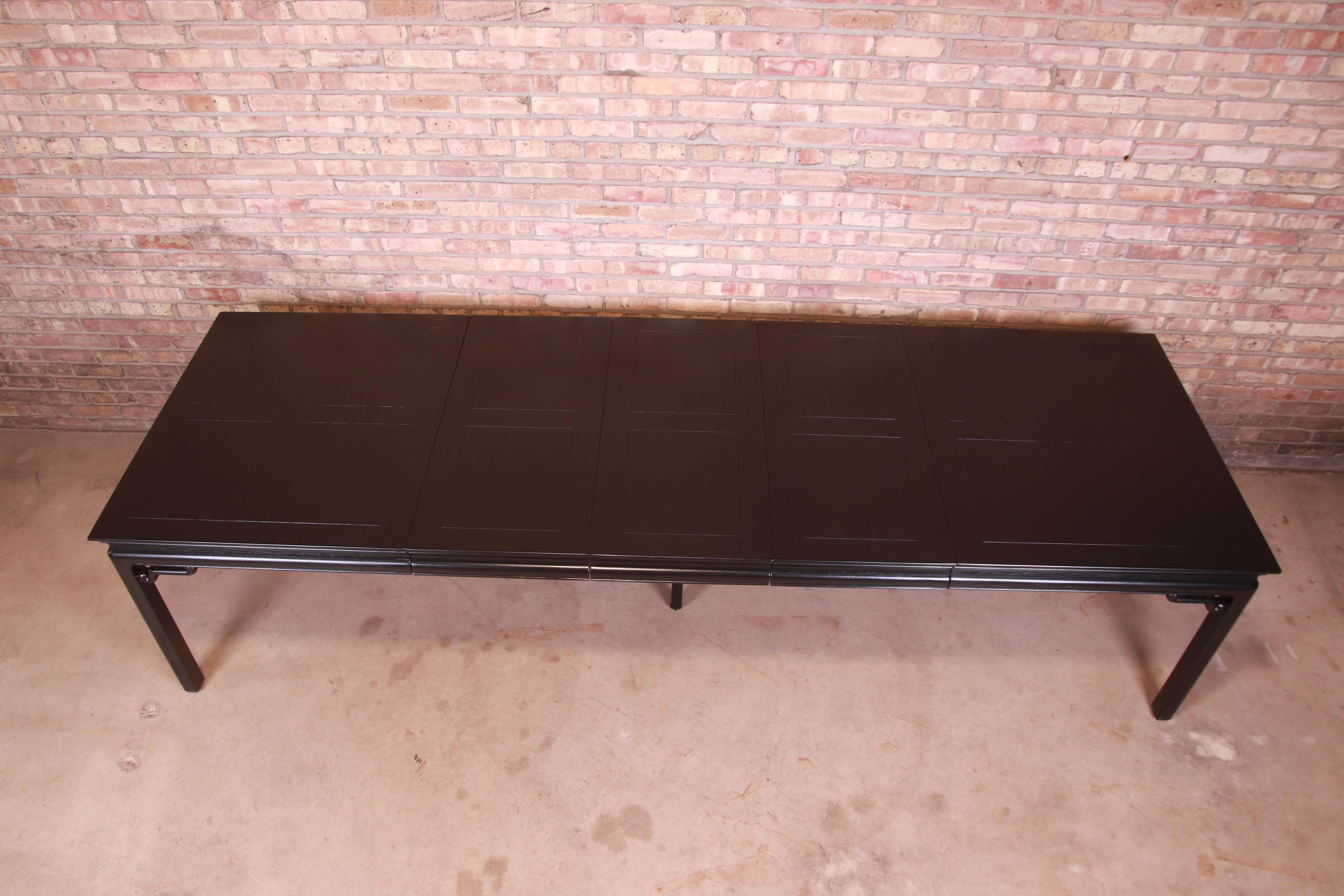Walnut Michael Taylor for Baker Far East Black Lacquered Dining Table, Newly Refinished
