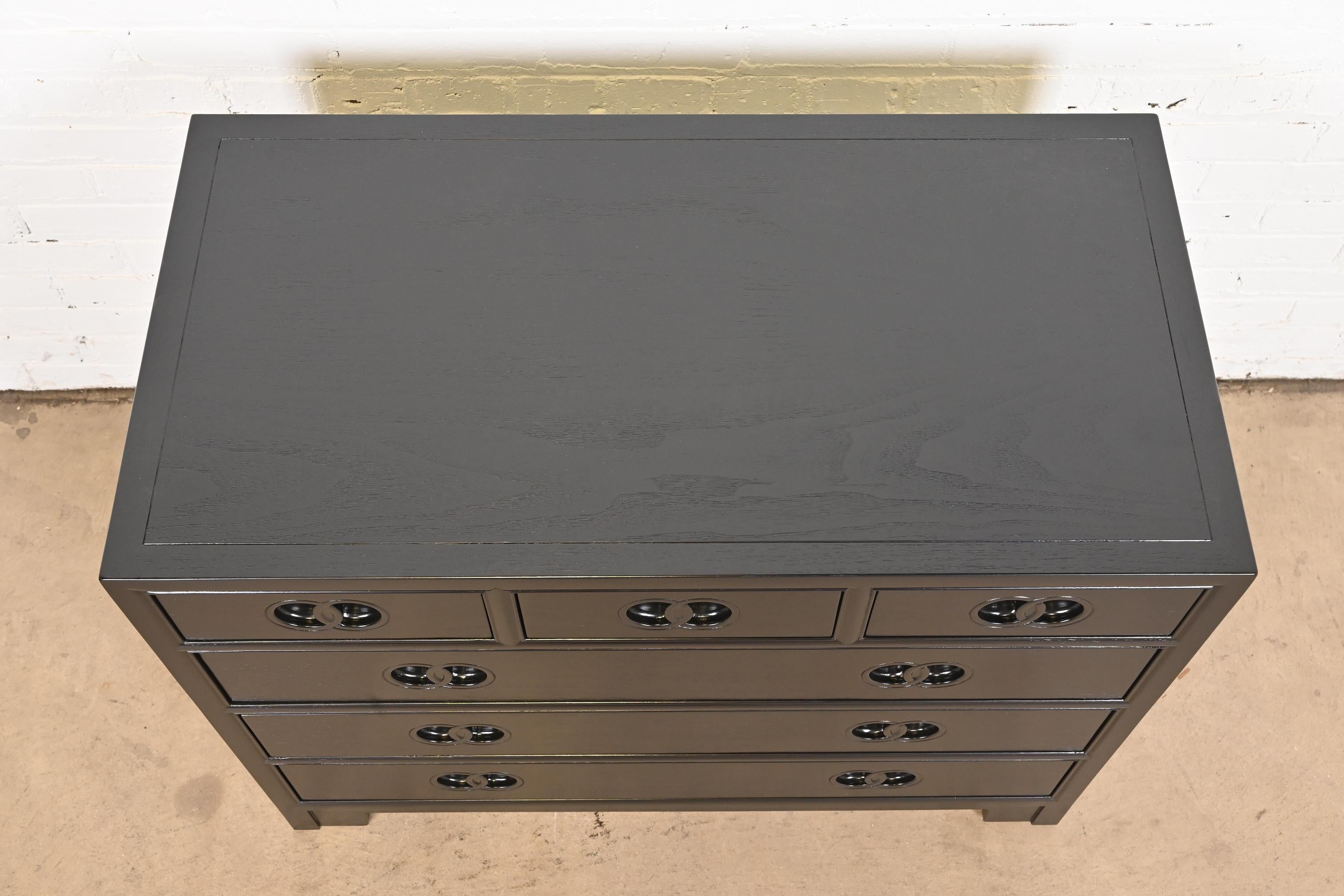 Michael Taylor for Baker Far East Black Lacquered Dresser Chest, Refinished For Sale 4
