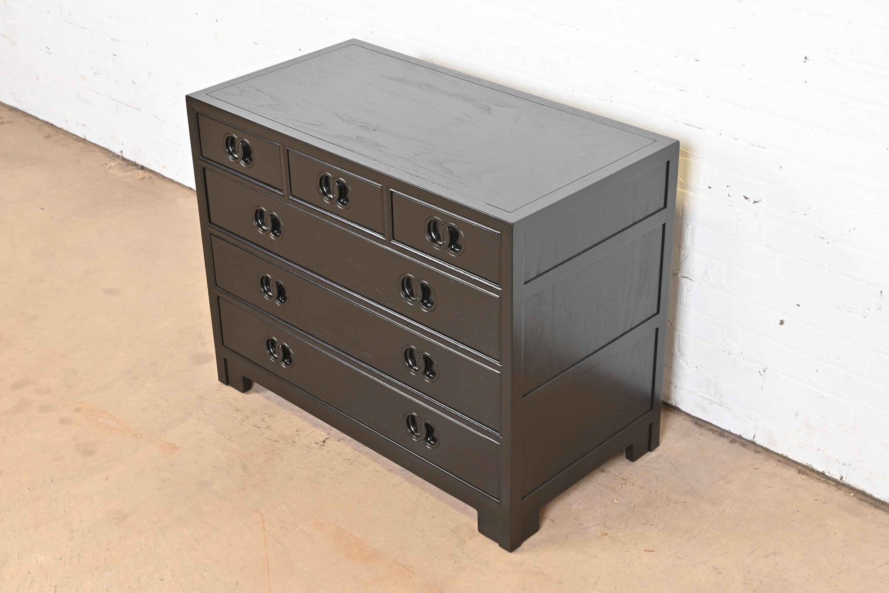 Mid-Century Modern Michael Taylor for Baker Far East Black Lacquered Dresser Chest, Refinished For Sale