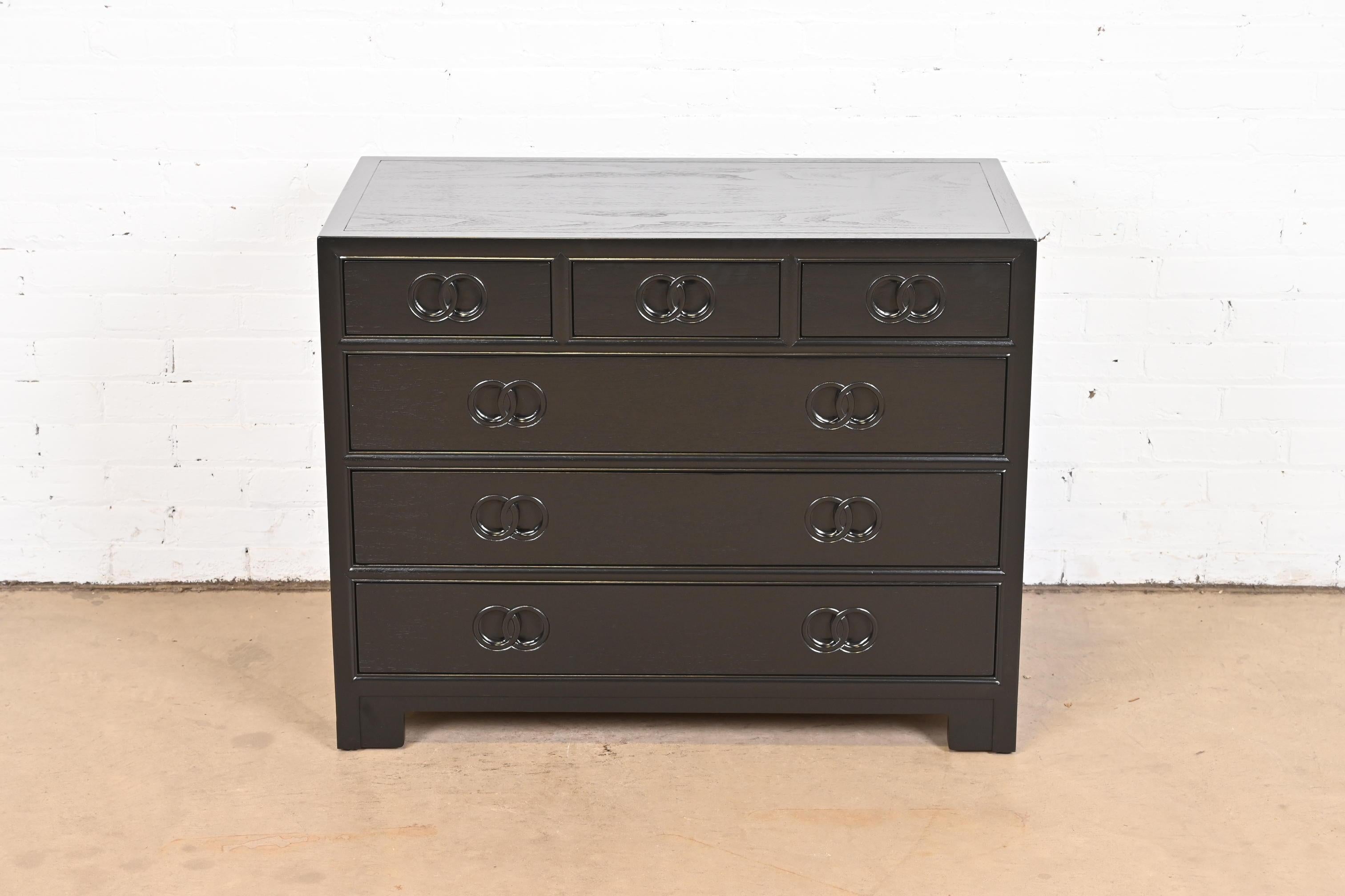 Michael Taylor for Baker Far East Black Lacquered Dresser Chest, Refinished In Good Condition For Sale In South Bend, IN