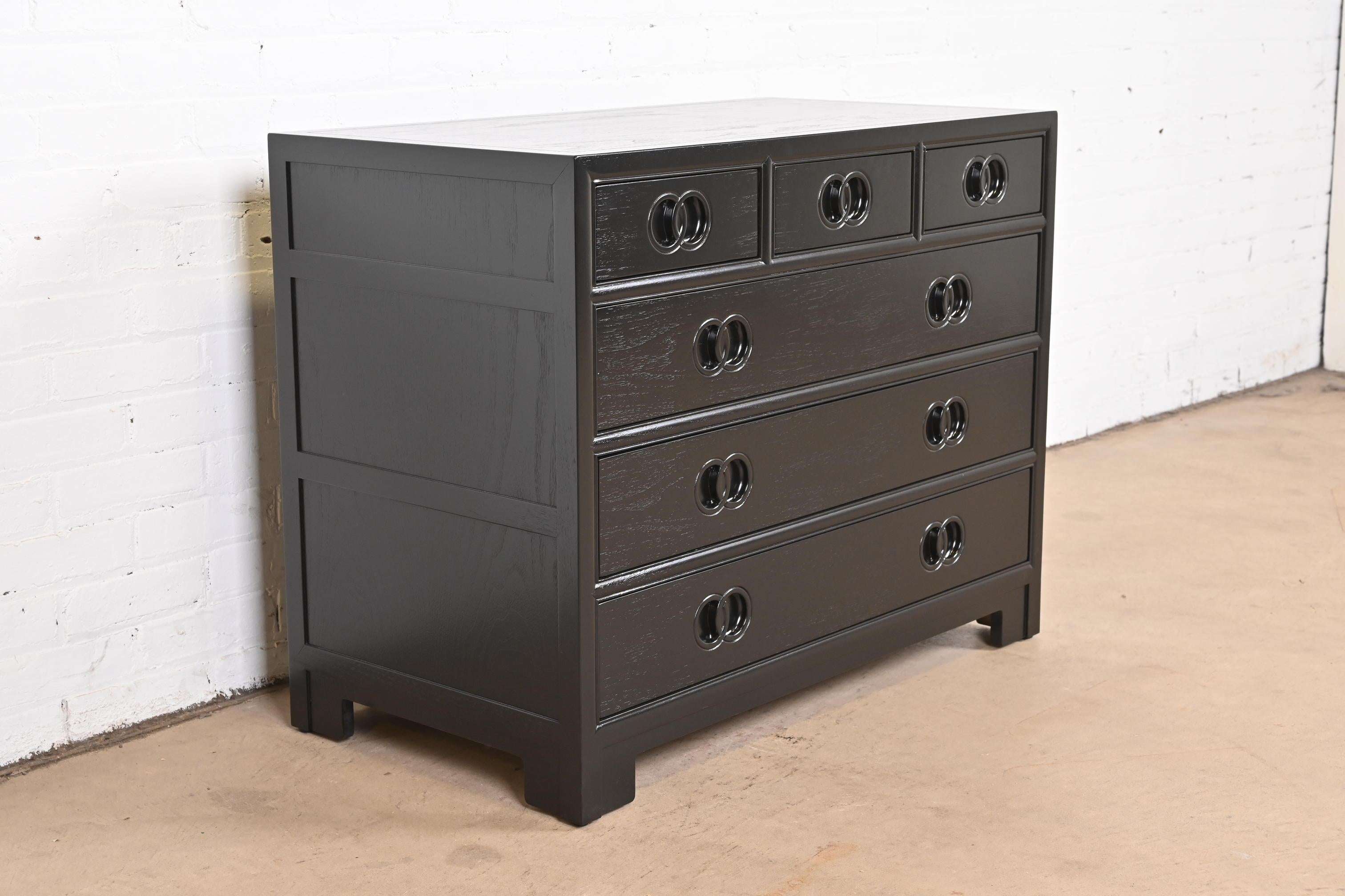 Mid-20th Century Michael Taylor for Baker Far East Black Lacquered Dresser Chest, Refinished For Sale