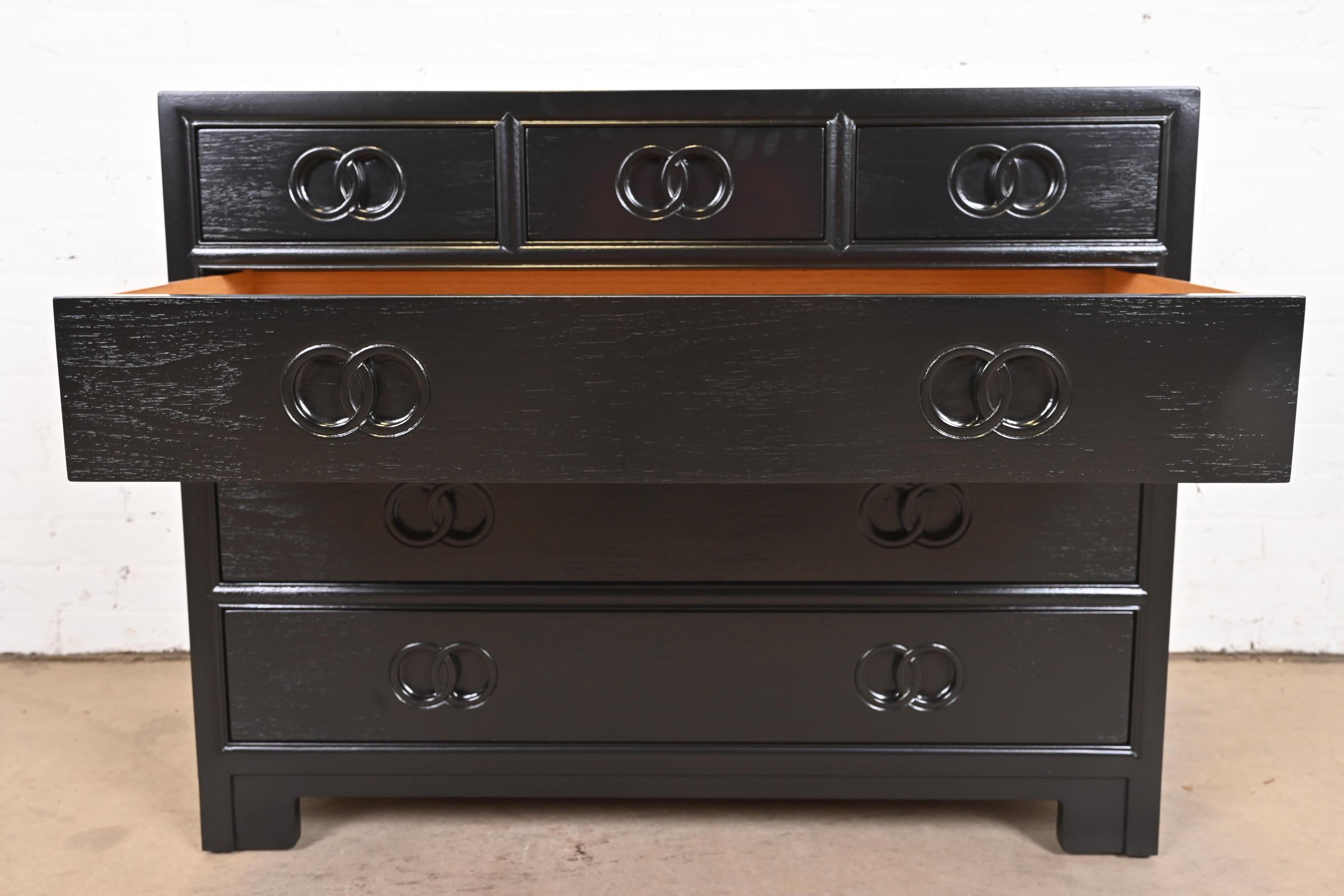 Michael Taylor for Baker Far East Black Lacquered Dresser Chest, Refinished For Sale 2