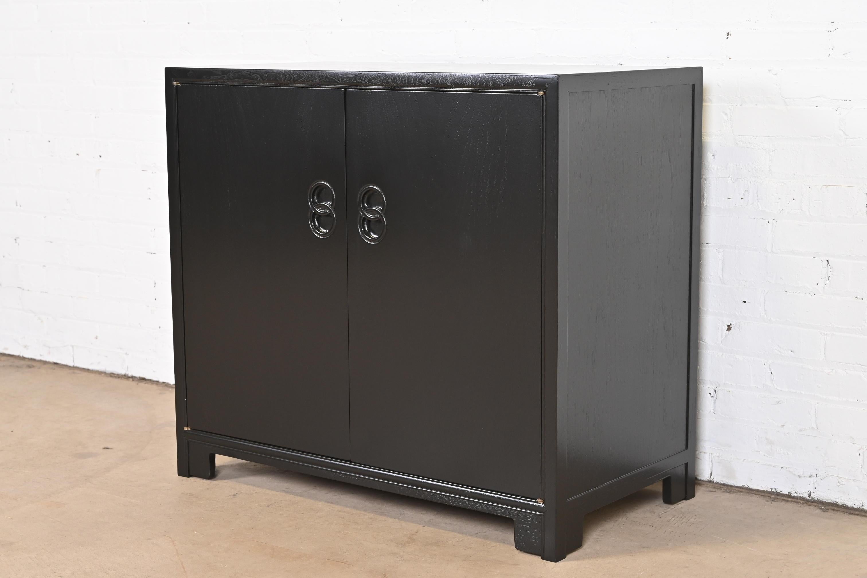 Mid-Century Modern Michael Taylor for Baker Far East Collection Black Lacquered Chest of Drawers For Sale