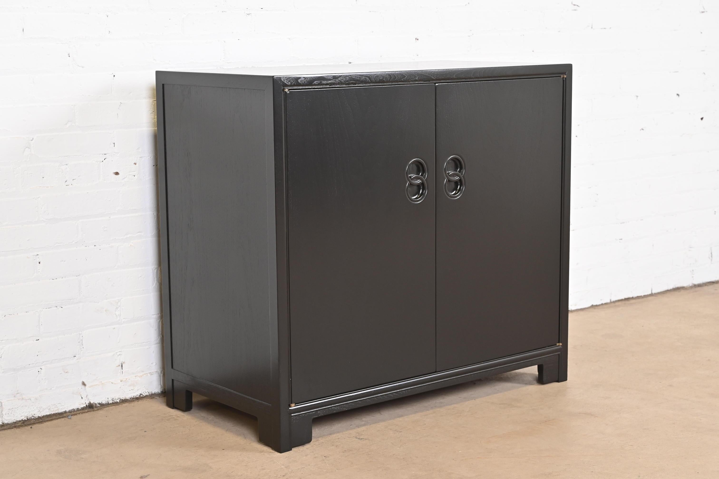 American Michael Taylor for Baker Far East Collection Black Lacquered Chest of Drawers For Sale