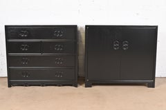 Michael Taylor for Baker Far East Collection Black Lacquered Chests of Drawers