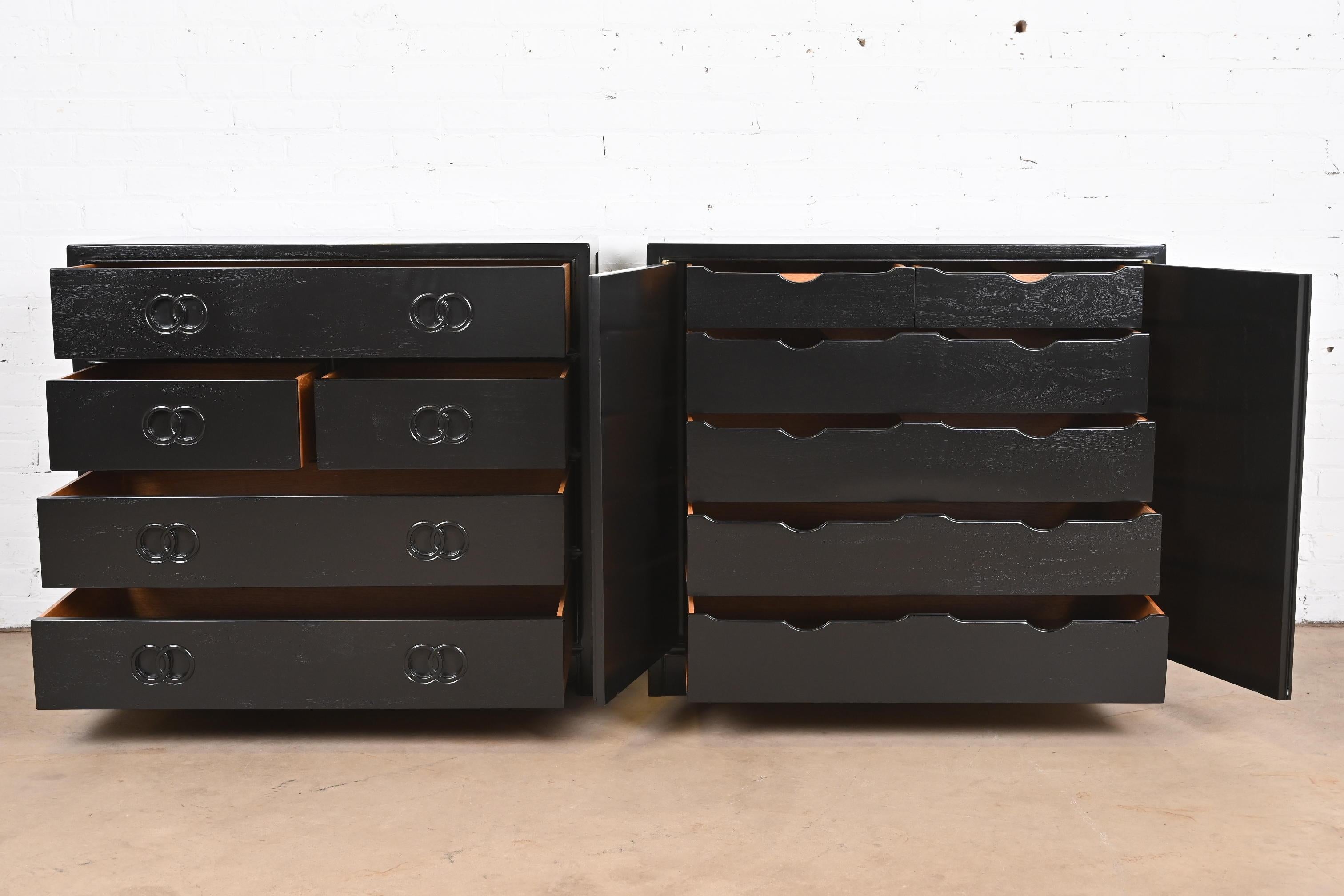 Michael Taylor for Baker Far East Collection Black Lacquered Chests of Drawers For Sale 1