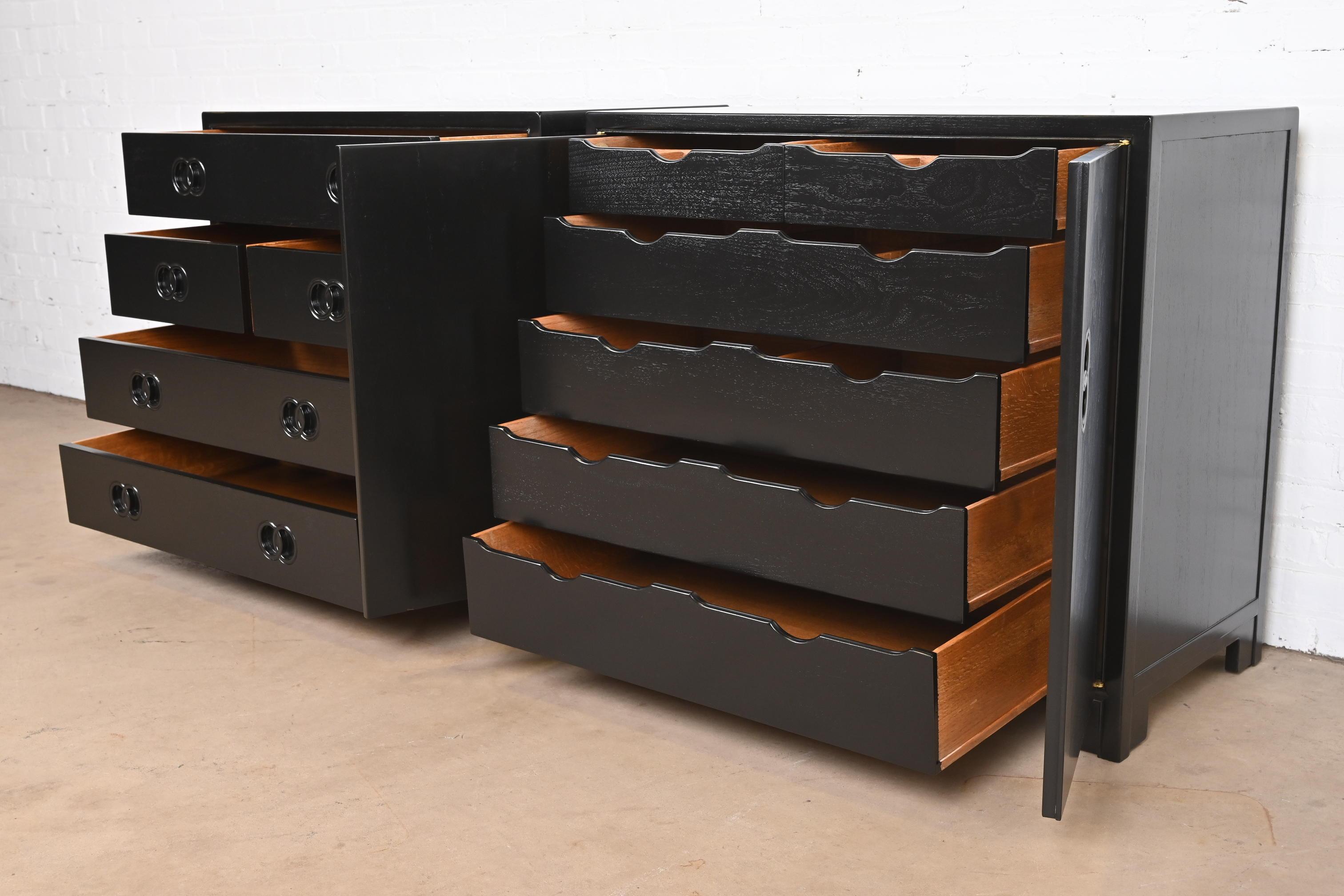 Michael Taylor for Baker Far East Collection Black Lacquered Chests of Drawers For Sale 2