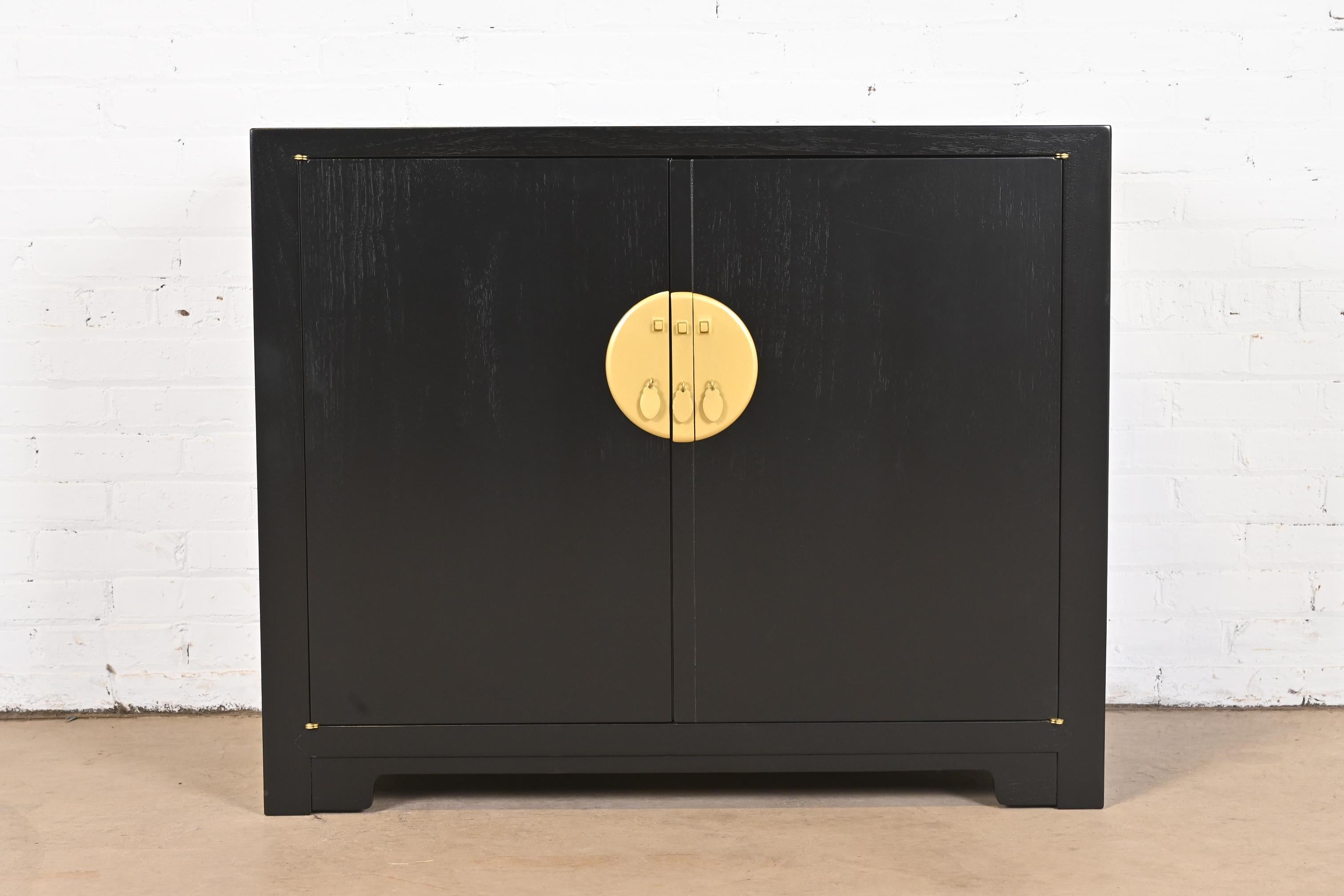 Mid-Century Modern Michael Taylor for Baker Far East Collection Black Lacquered Chinoiserie Cabinet
