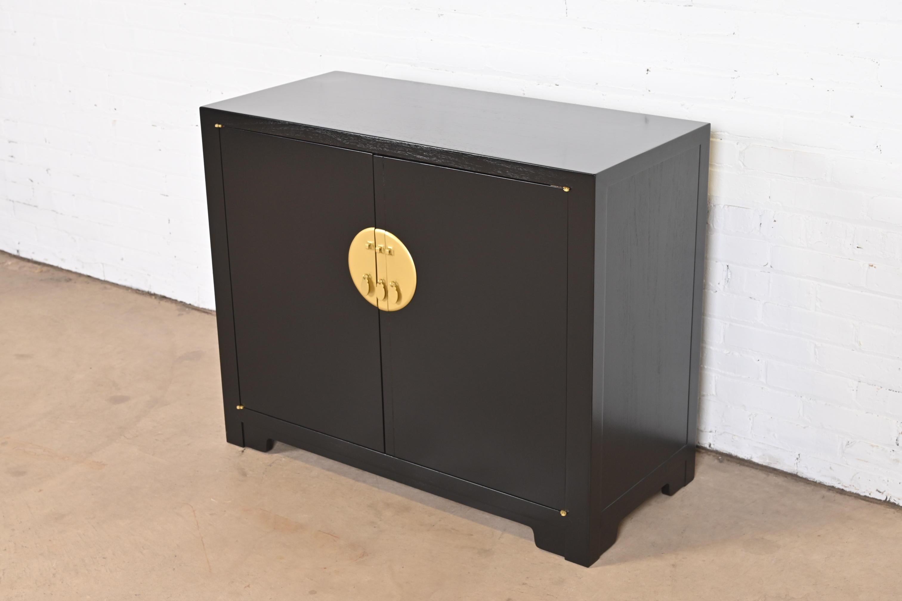 American Michael Taylor for Baker Far East Collection Black Lacquered Chinoiserie Cabinet
