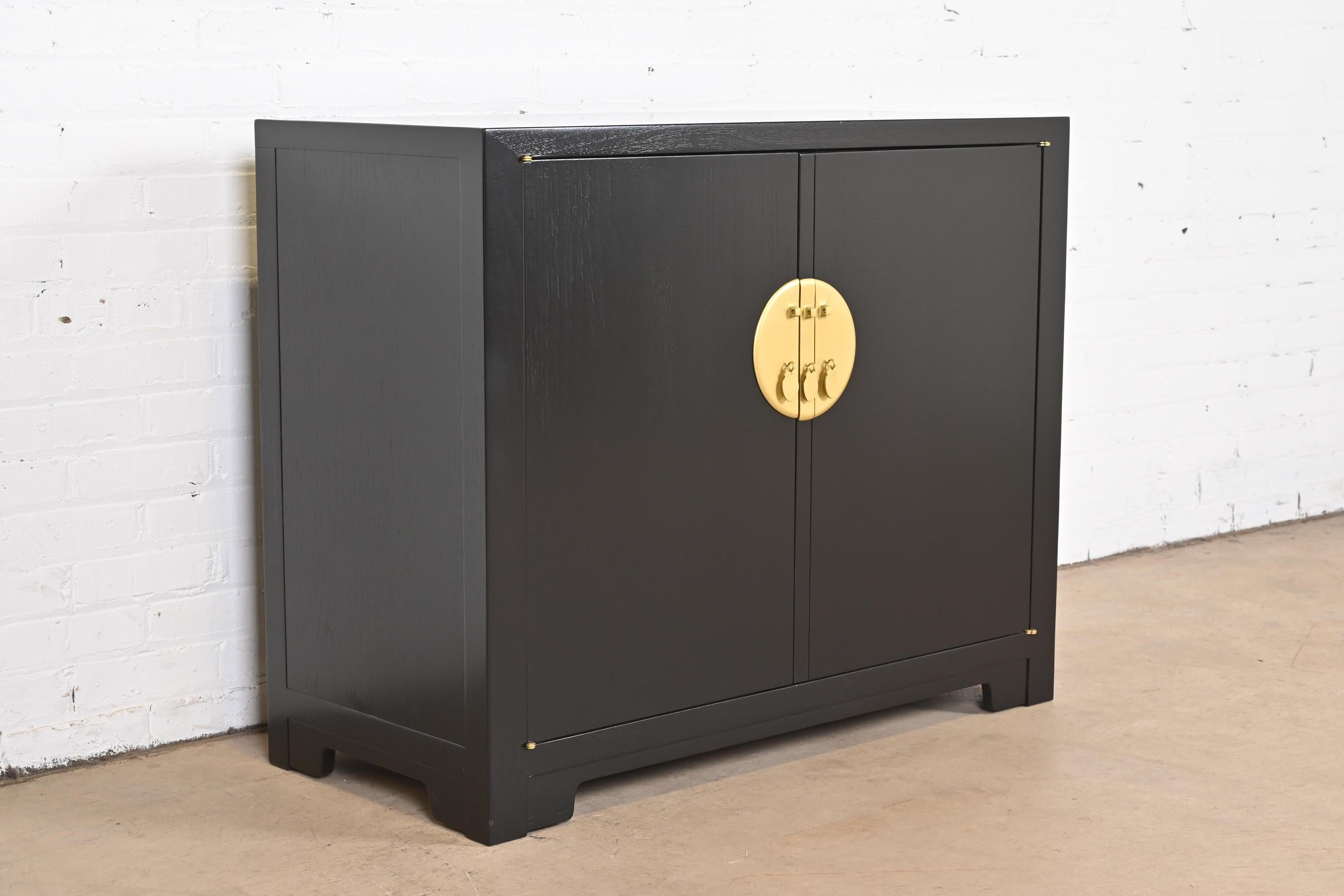Mid-20th Century Michael Taylor for Baker Far East Collection Black Lacquered Chinoiserie Cabinet