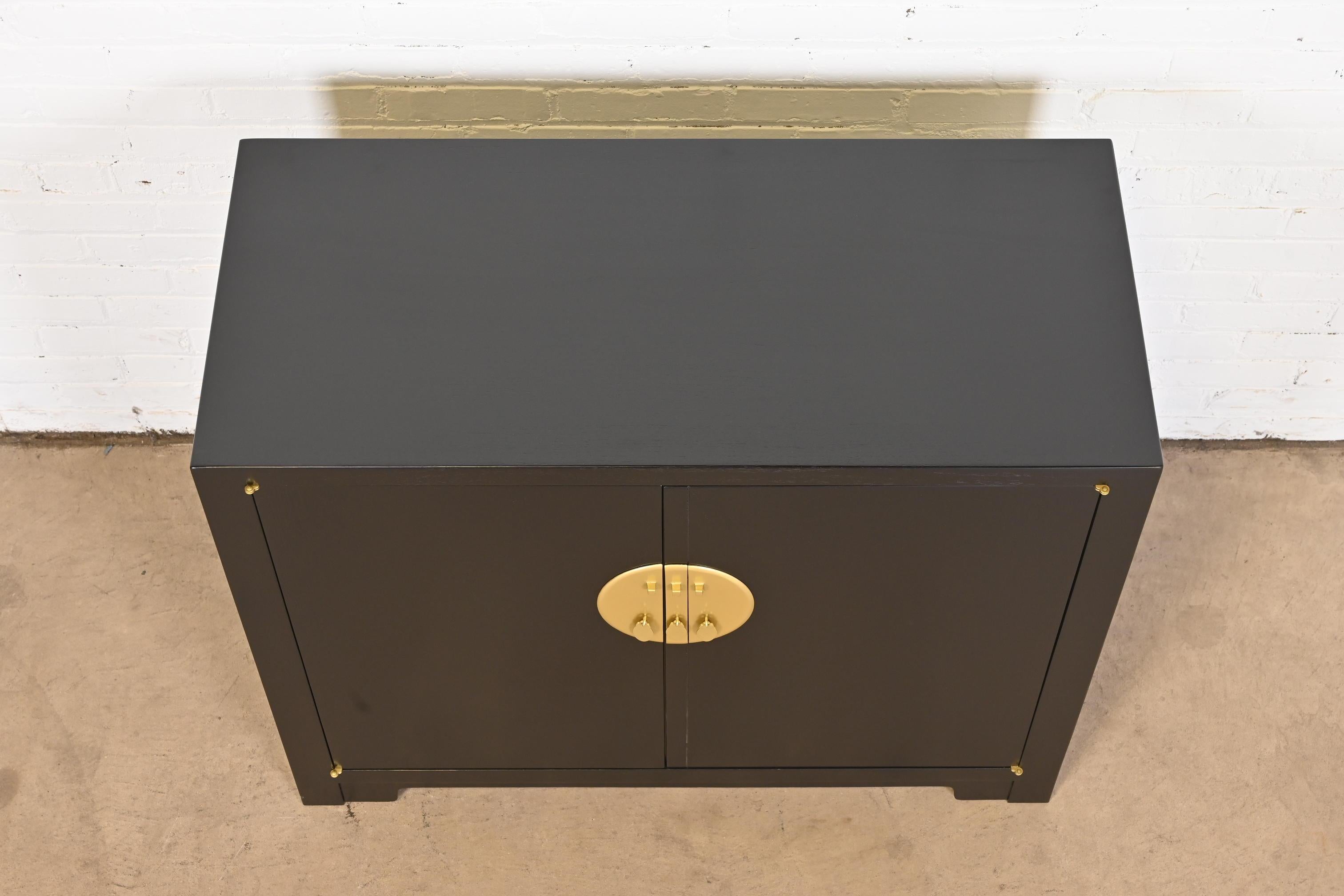 Brass Michael Taylor for Baker Far East Collection Black Lacquered Chinoiserie Cabinet