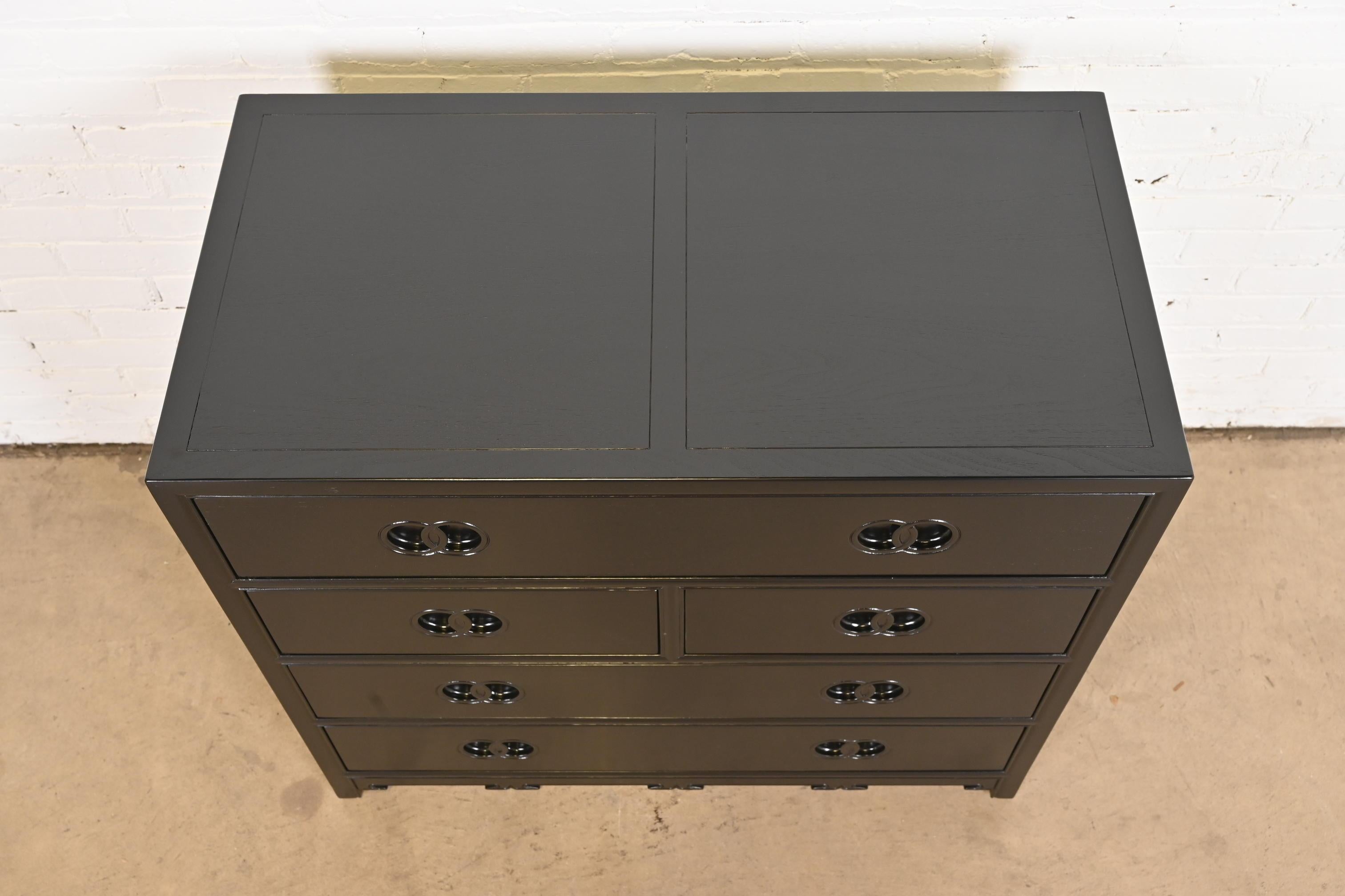 Michael Taylor for Baker Far East Collection Black Lacquered Dresser Chest For Sale 4