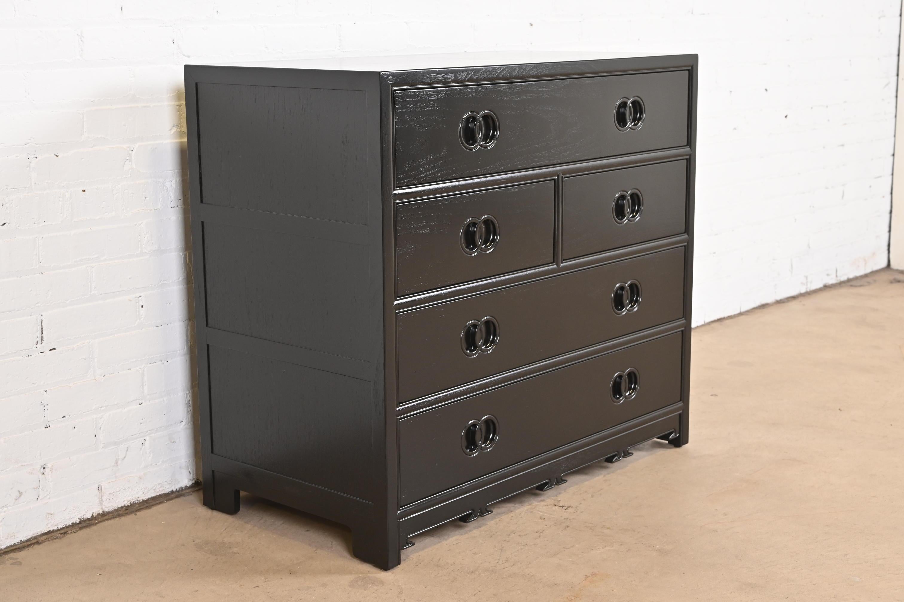 Mid-Century Modern Michael Taylor for Baker Far East Collection Black Lacquered Dresser Chest For Sale