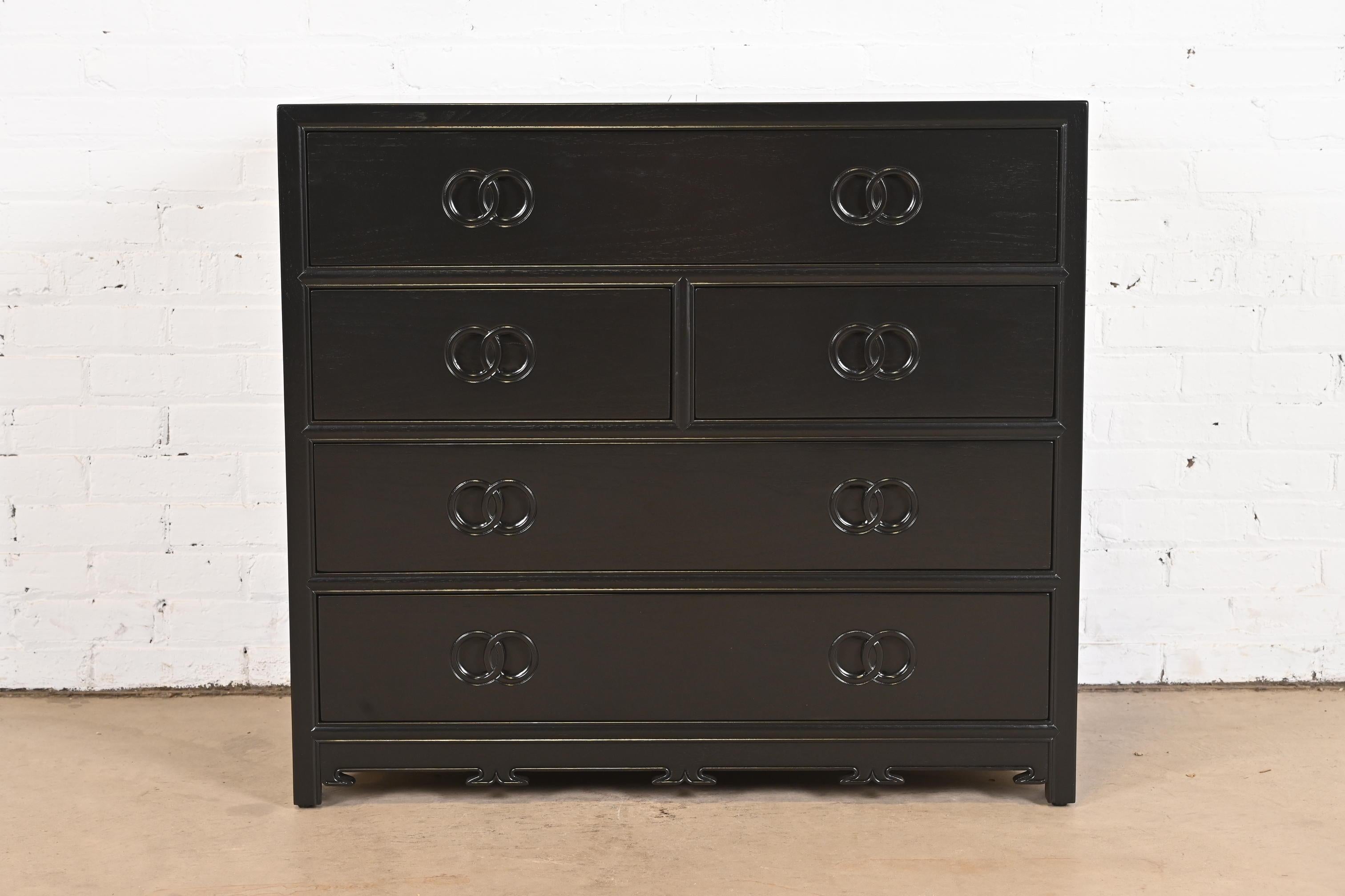 American Michael Taylor for Baker Far East Collection Black Lacquered Dresser Chest For Sale
