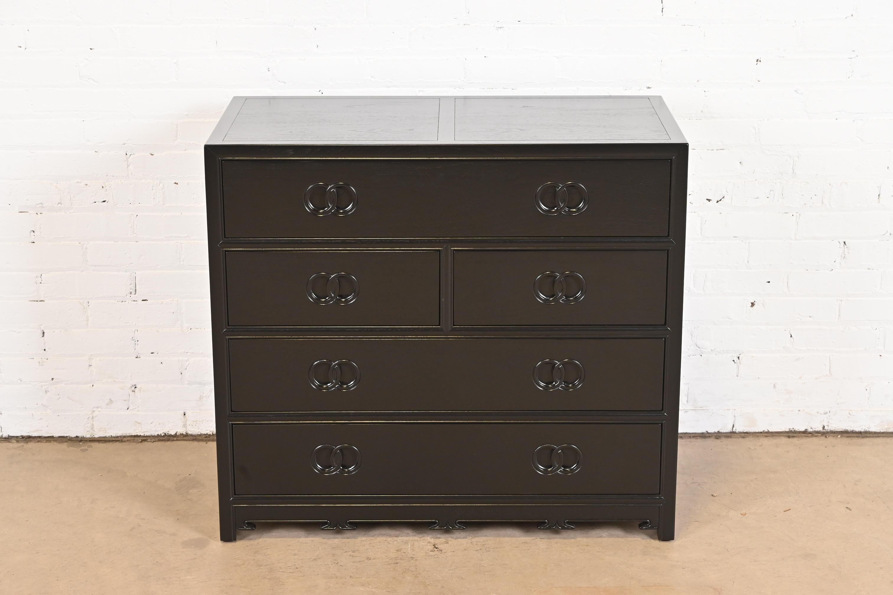 Michael Taylor for Baker Far East Collection Black Lacquered Dresser Chest In Good Condition For Sale In South Bend, IN